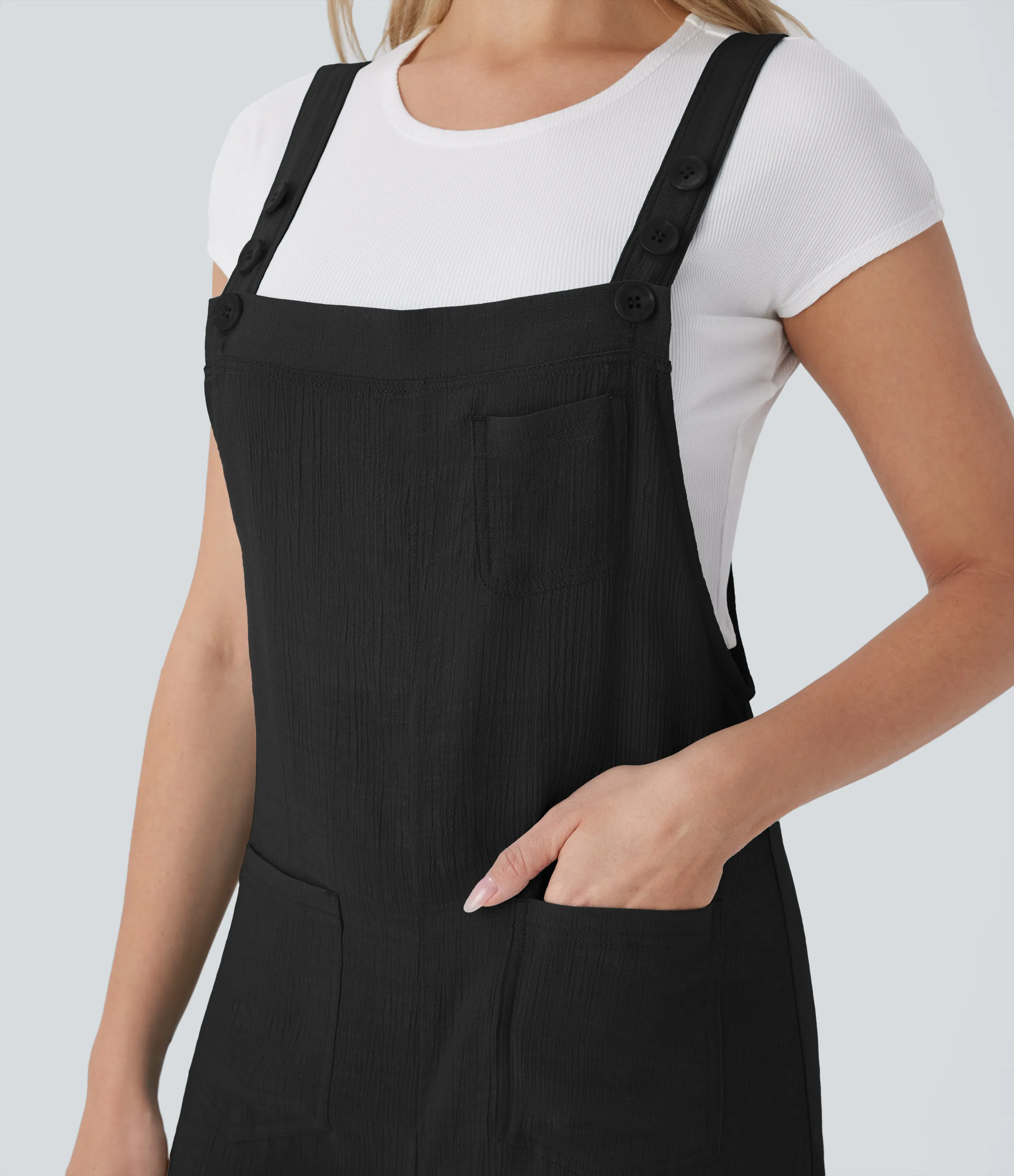 Halara Mono pierna ancha múltiple bolsillo botón correa ajustable - Black - XS(regular) sold by Halara product image thumbnail 5