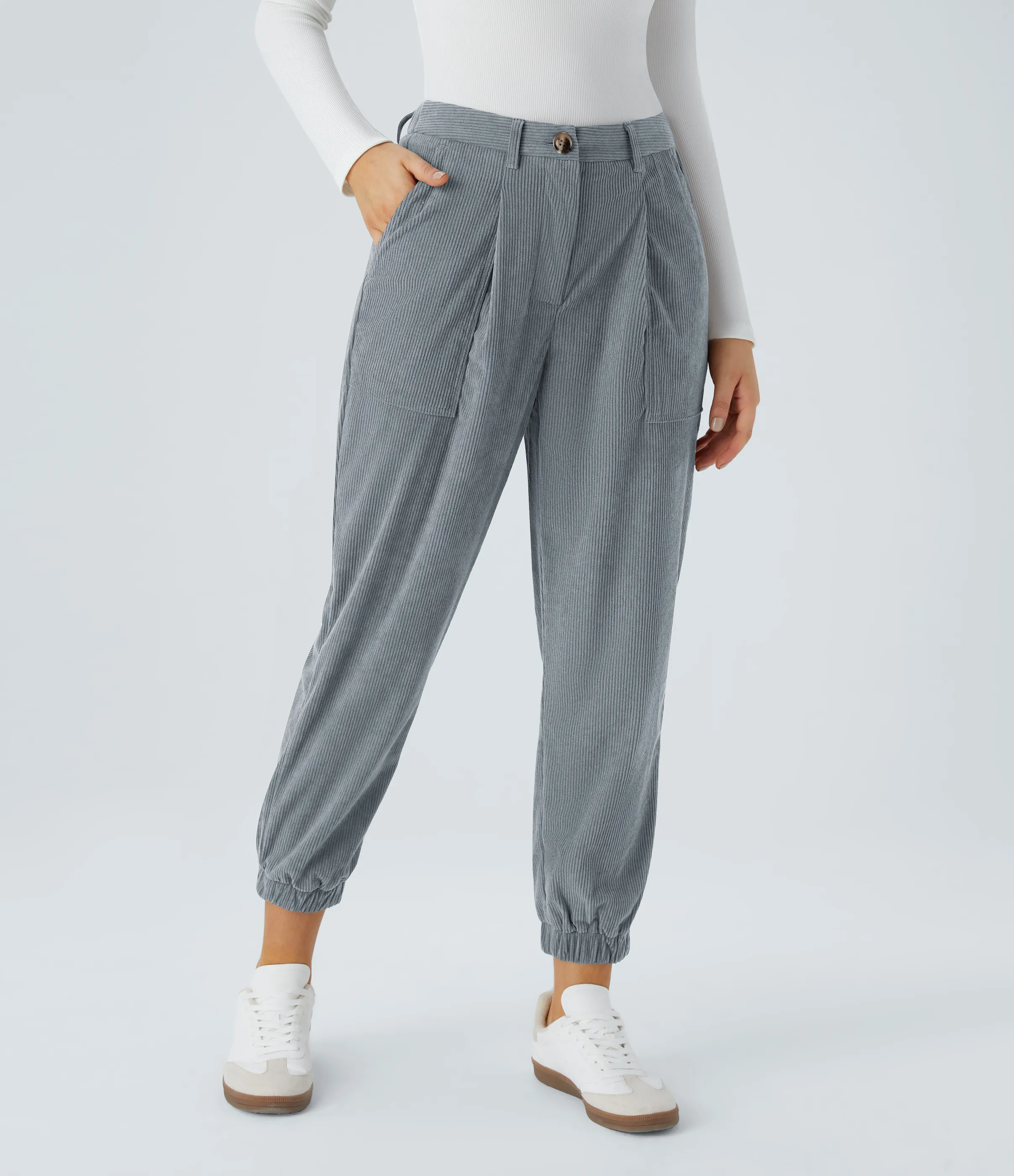 Halara Pantalón deportivo pana cremallera botón tiro medio múltiple bolsillo - Blue Flower Gray - M(regular) sold by Halara product image thumbnail 4