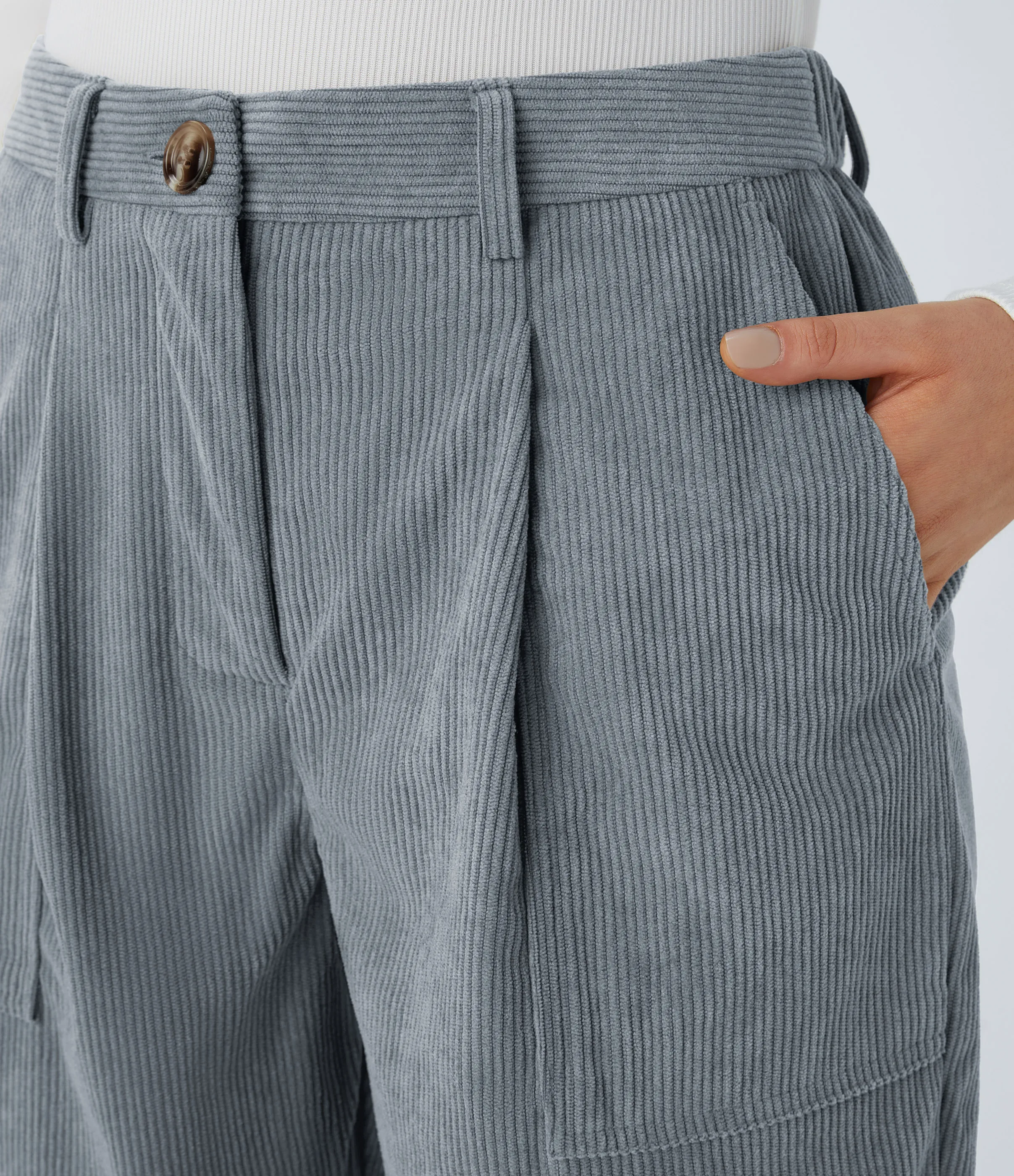 Halara Pantalón deportivo pana cremallera botón tiro medio múltiple bolsillo - Blue Flower Gray - M(regular) sold by Halara product image thumbnail 5