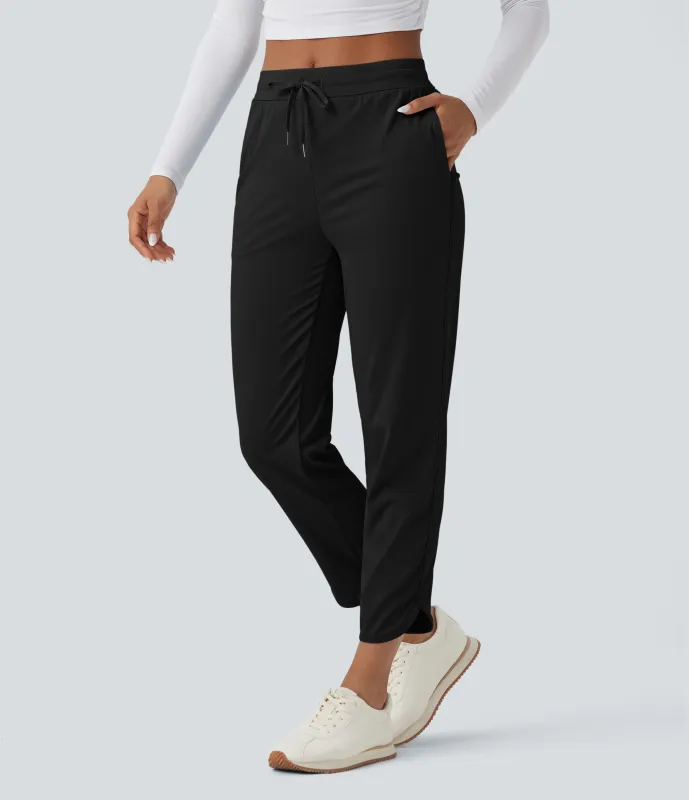 Halara Pantalones de golf ajustados de tiro medio con cordón, dobladillo curvo y secado rápido con bolsillos - UPF 40+ - Black - XL(tall) sold by Halara