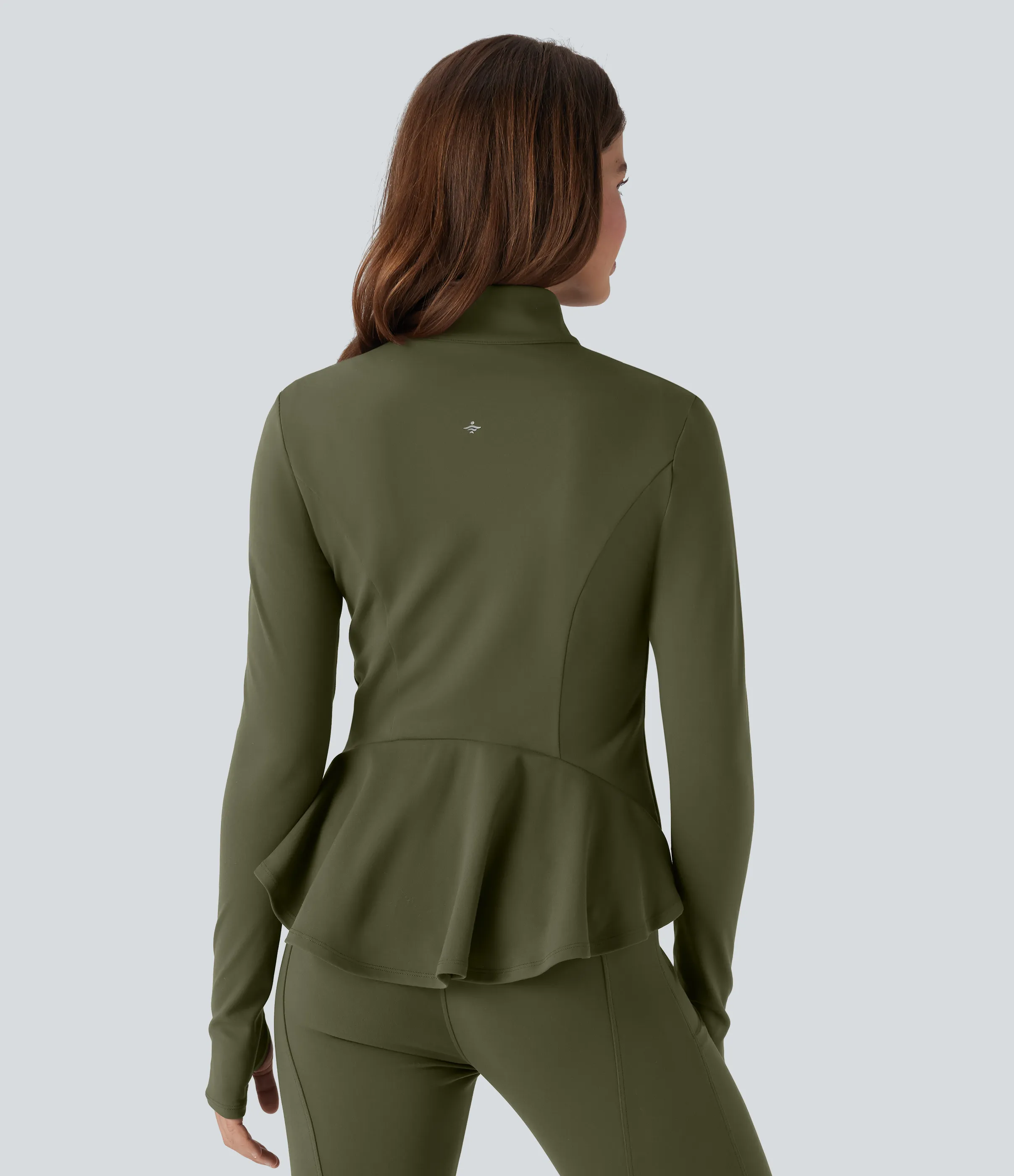 Halara Chaqueta ajustada con cuello alto, cremallera, abertura para el pulgar, dobladillo con volantes y bolsillos - Forest Night - S sold by Halara product image thumbnail 2