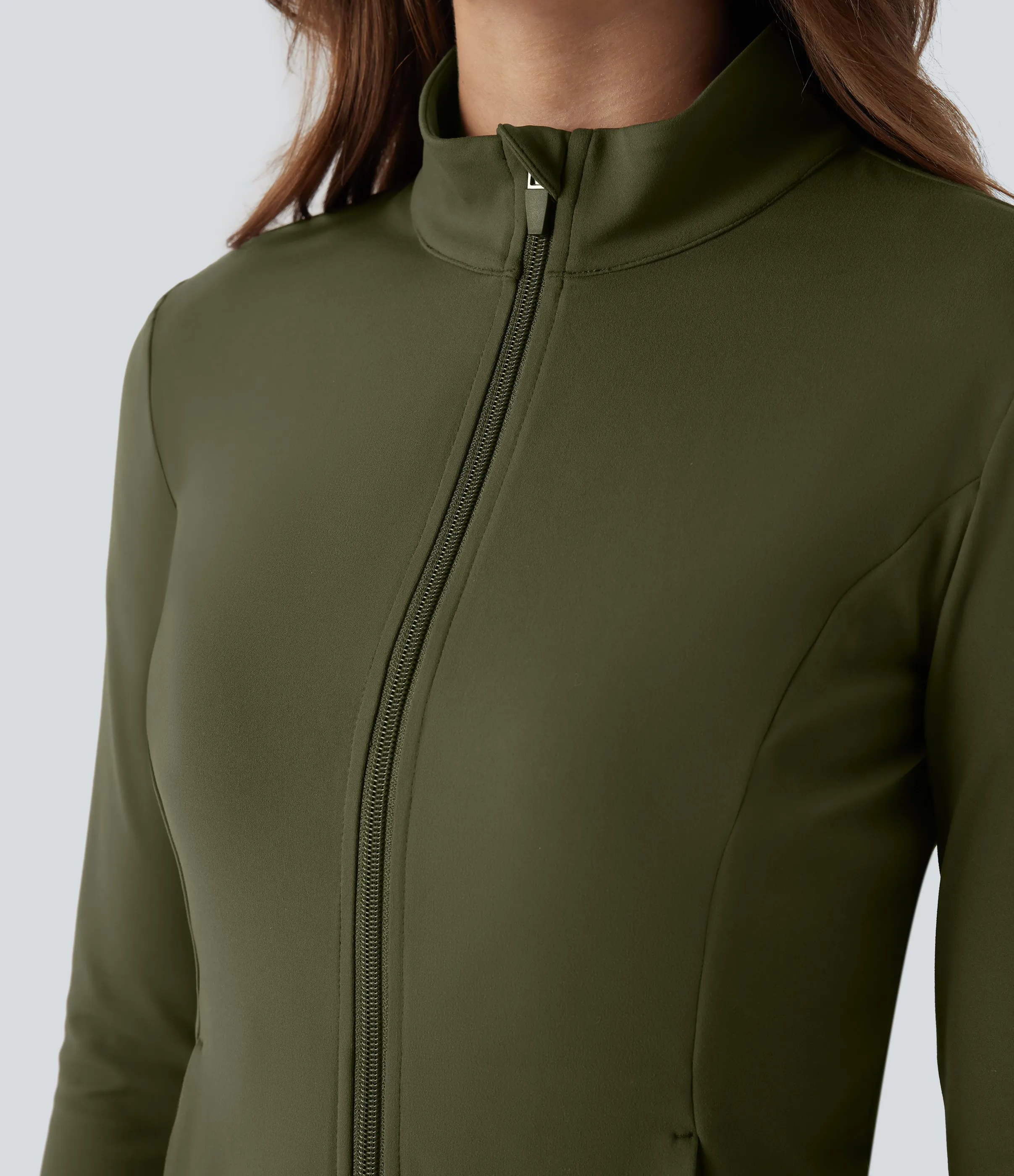 Halara Chaqueta ajustada con cuello alto, cremallera, abertura para el pulgar, dobladillo con volantes y bolsillos - Forest Night - S sold by Halara product image thumbnail 5