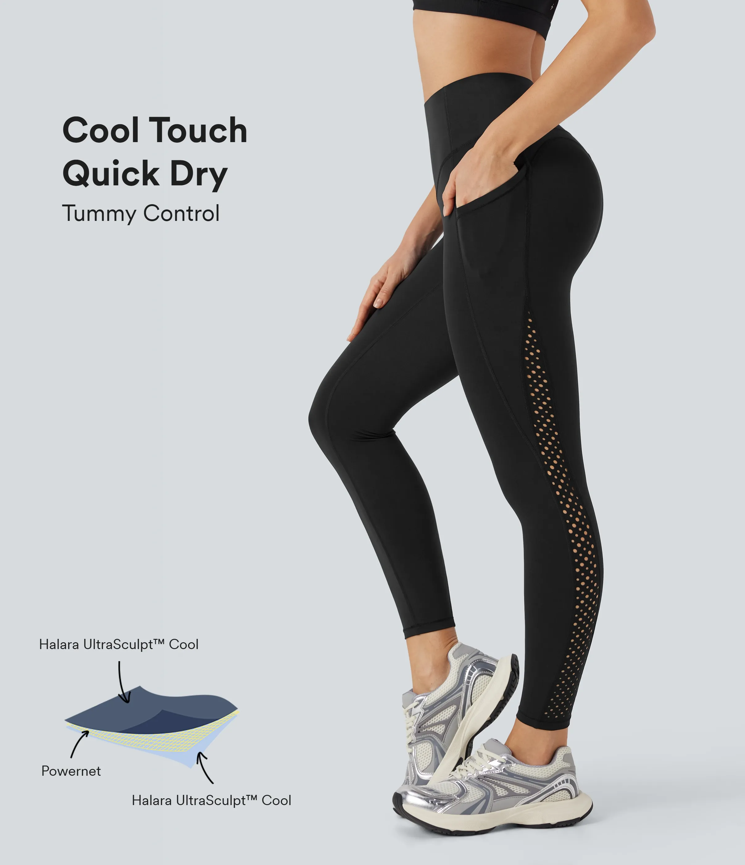 Halara Leggings de yoga Halara UltraSculpt™ refrescante de secado rápido con tiro alto, transpirable con efecto moldeador abdominal y perforaciones con bolsillos y UPF 50+ - Black - S(7/8) sold by Halara product image thumbnail 2