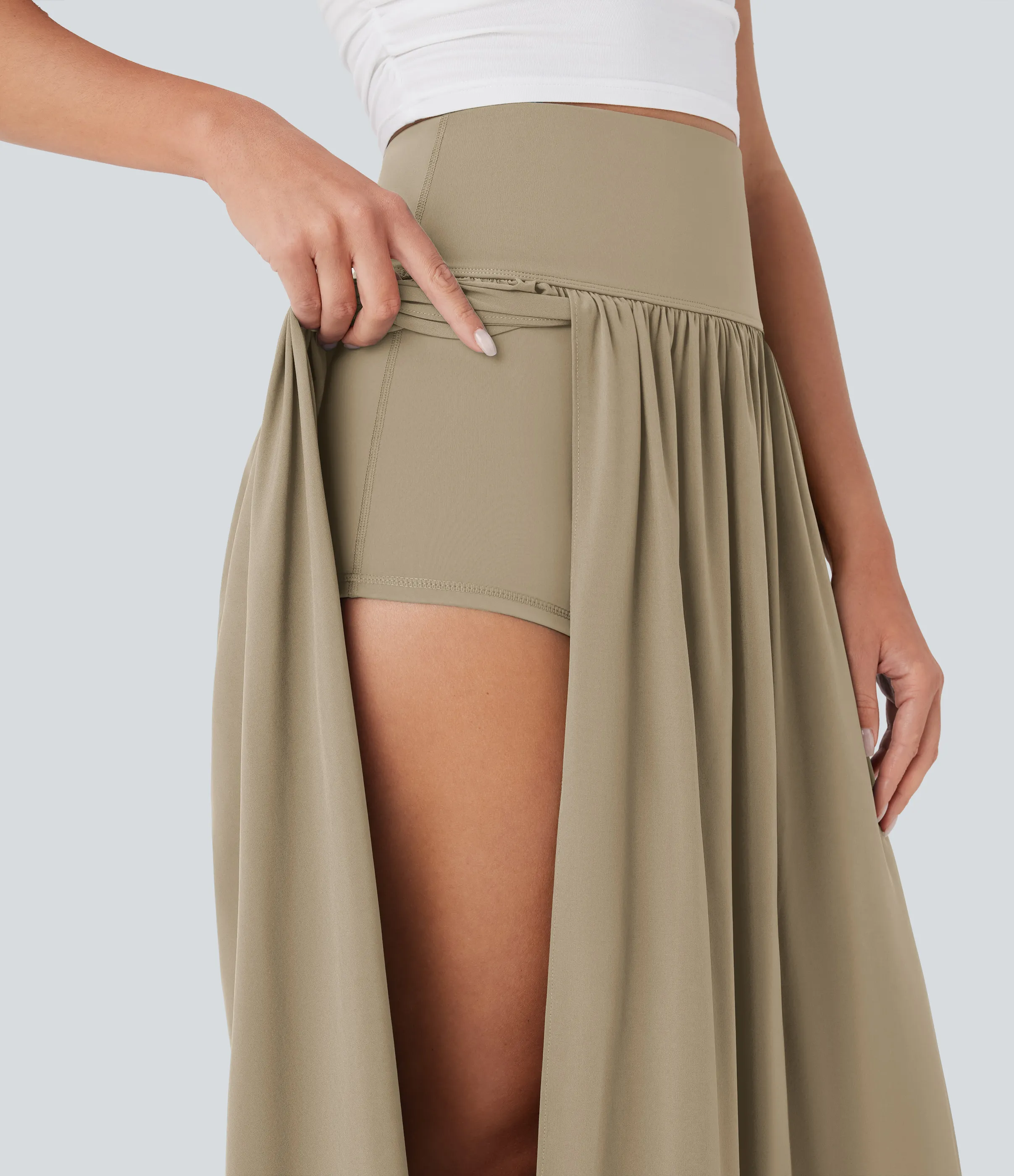 Halara Falda larga fluida 2 en 1 Breezeful™ de tiro alto moldeador de abdomen con secado rápido - Fields of Rye - XL(regular) sold by Halara product image thumbnail 5