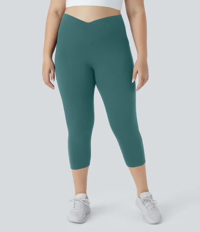 Halara Leggings Capri Softlyzero™ Yoga talla grande bolsillo cruzado tiro alto UPF50+ - Viridian - 1X made by Halara