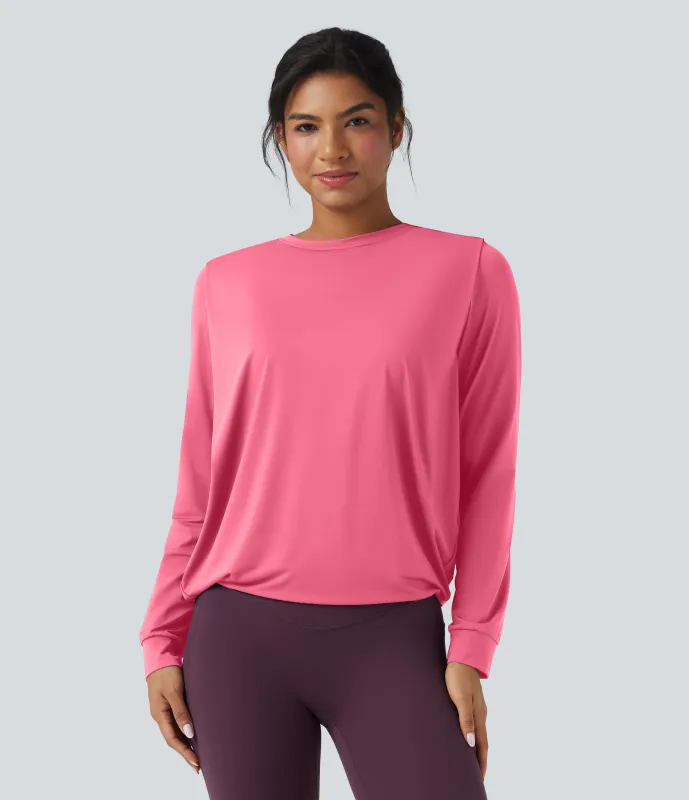 Halara Top deportivo de yoga fruncido de manga larga con cuello redondo - UPF50+ - Pink Lemonade - S sold by Halara
