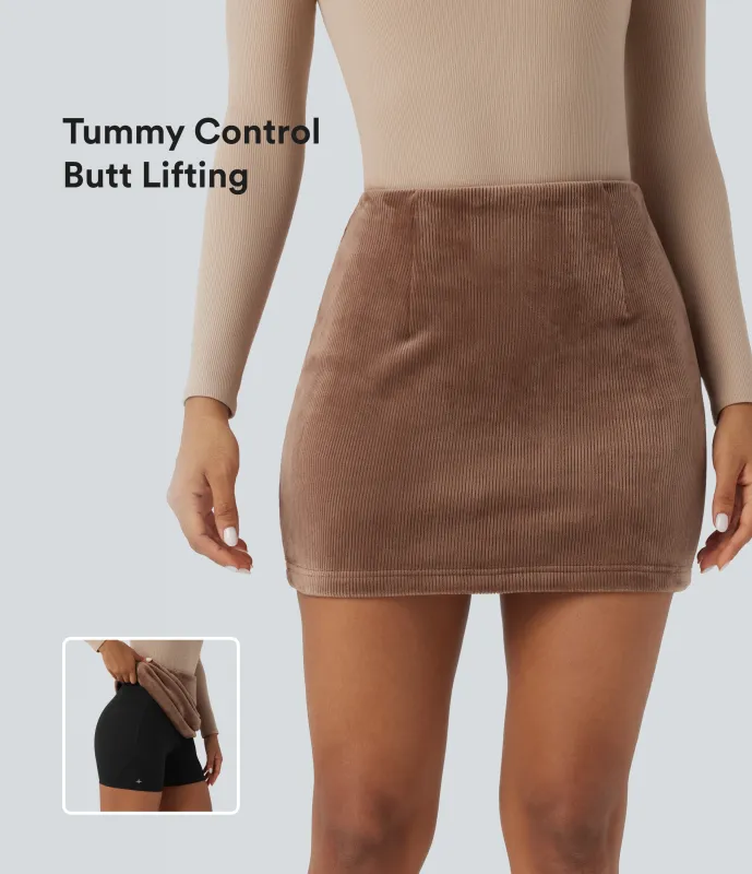 Halara Minifalda casual ajustada de pana con tiro alto con control de abdomen y realce de glúteos push-up con bolsillos - Pecan Pie - XS(regular) made by Halara