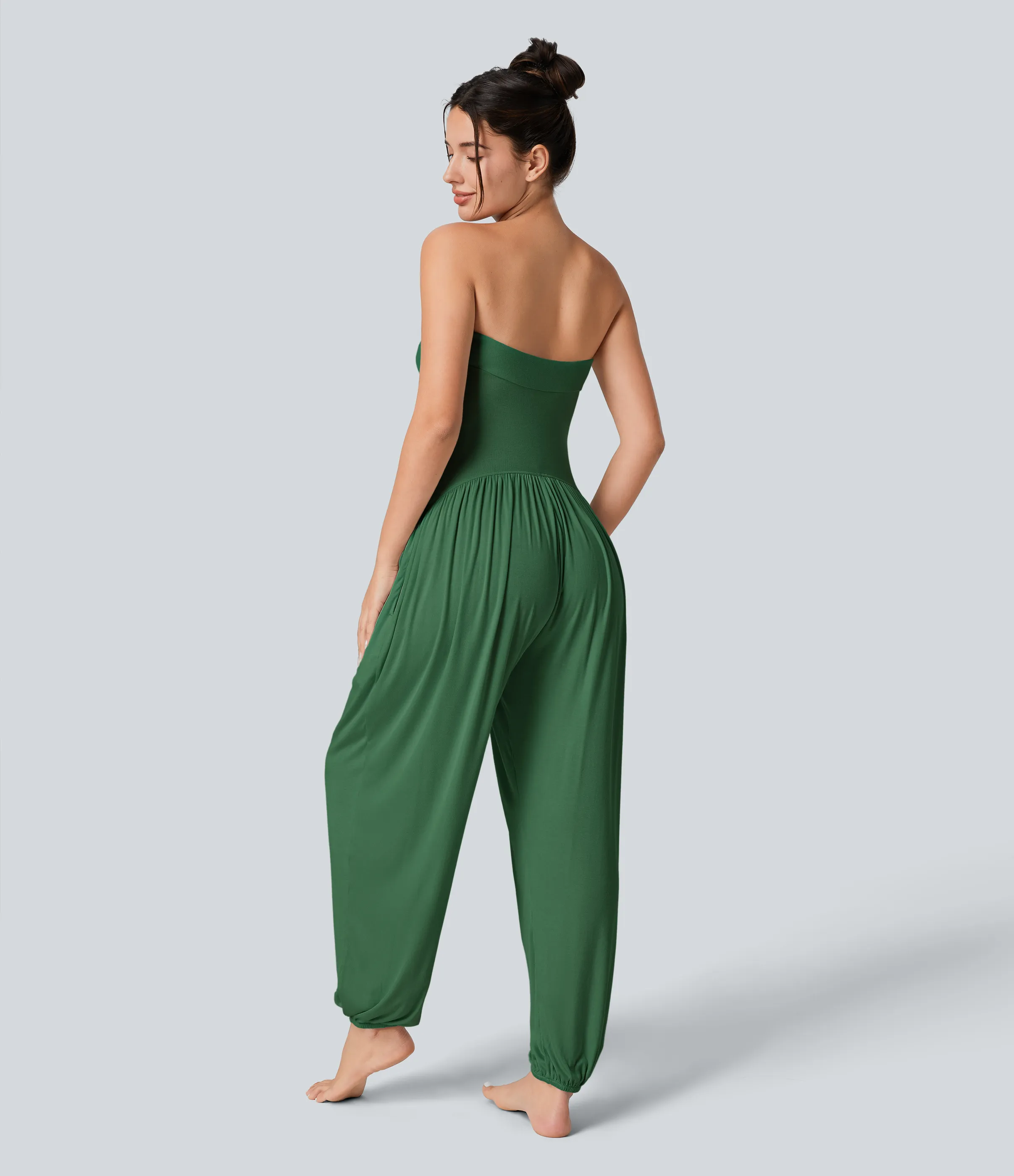 Halara Mono bolsillo lateral plisado sin espalda tubo acanalado - Dark Verdant Green - XS(petite) sold by Halara product image thumbnail 3