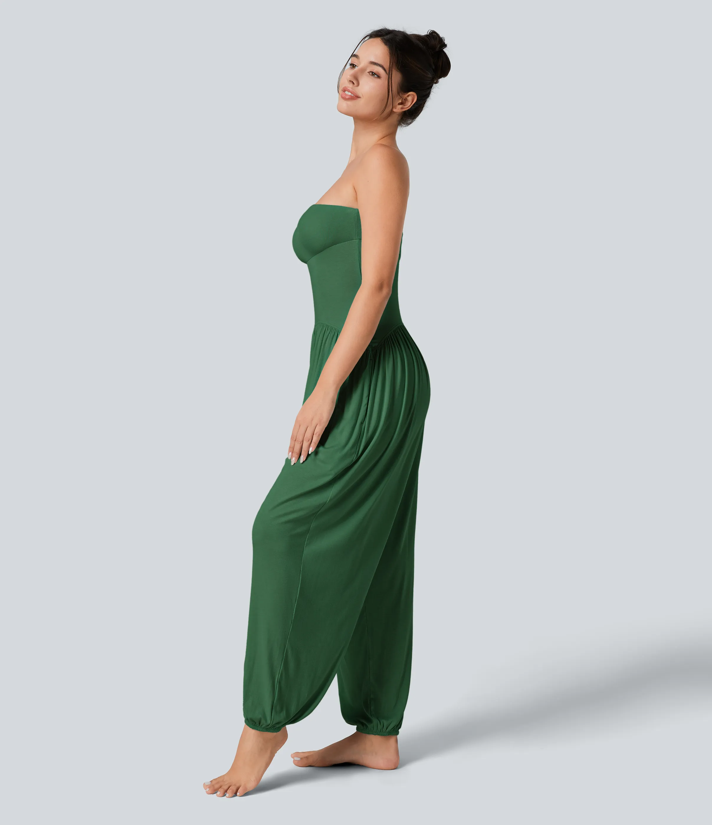 Halara Mono bolsillo lateral plisado sin espalda tubo acanalado - Dark Verdant Green - XS(petite) sold by Halara product image thumbnail 4