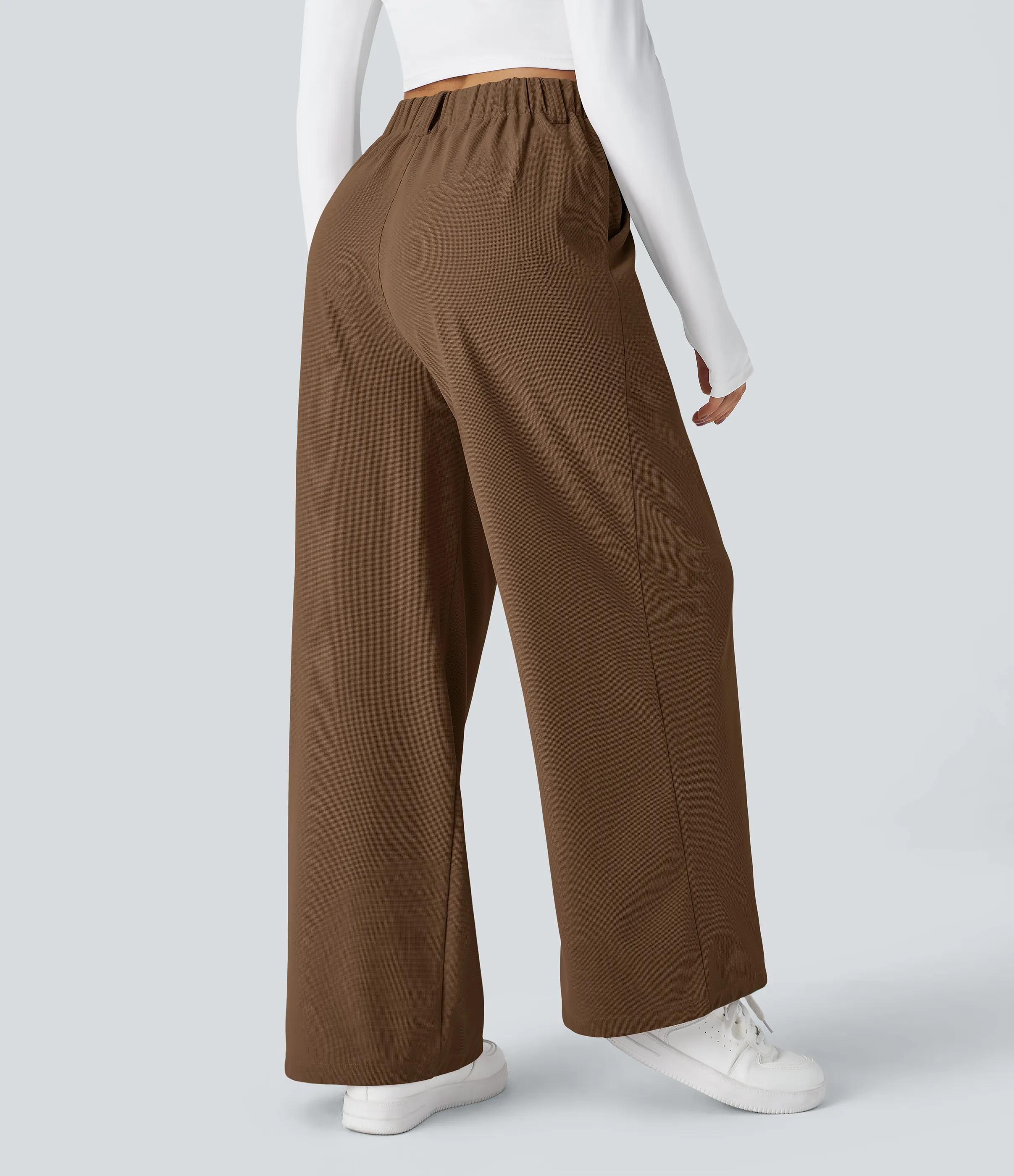 Halara Pantalones Halara Flex™ de oficina anchos plisados de tiro alto con bolsillos en tela tipo gofre - Partridge - L(extall) sold by Halara product image thumbnail 3