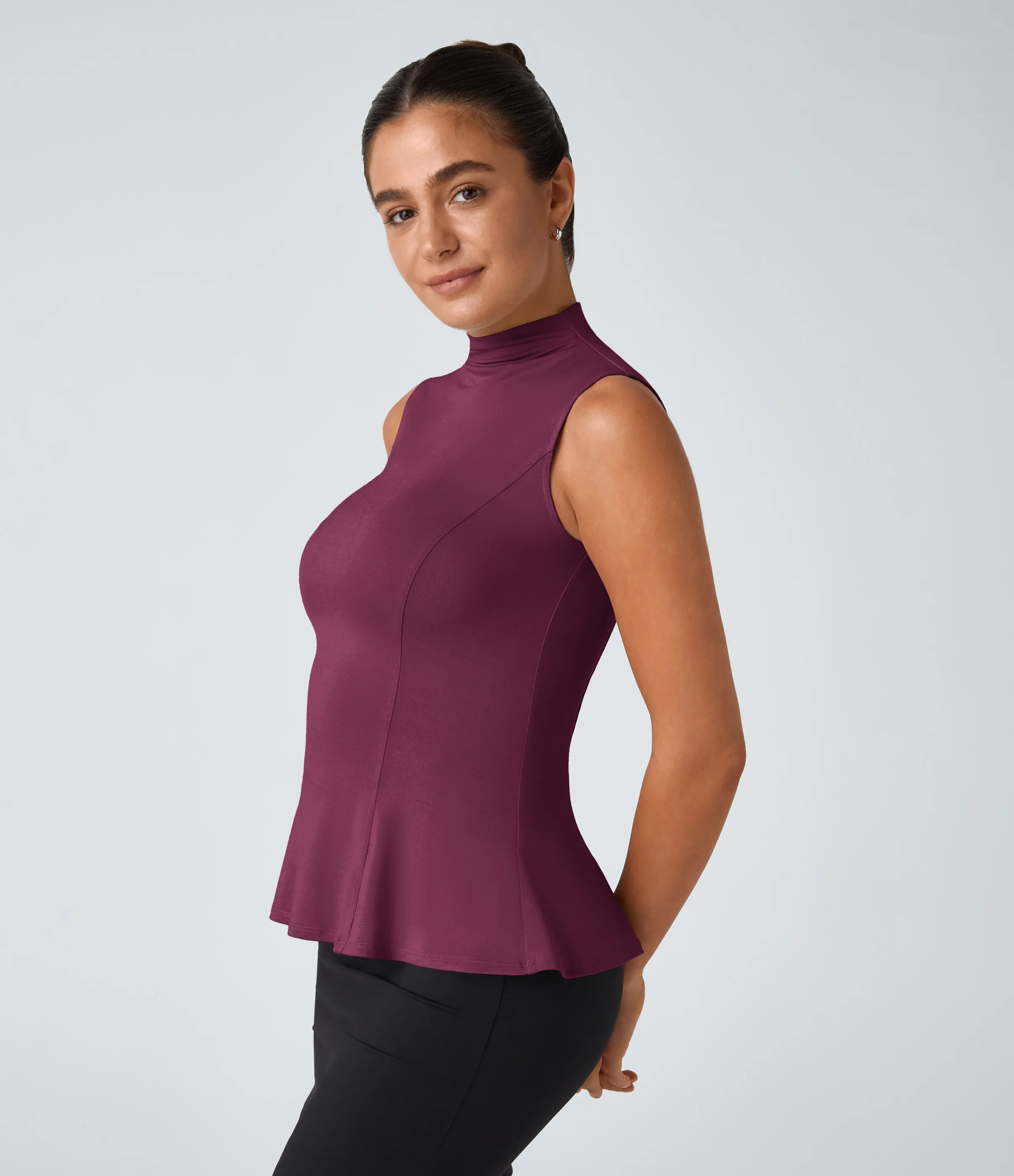Halara Camiseta sin manga peplum cuello alzado - Red Violet - M sold by Halara product image thumbnail 4