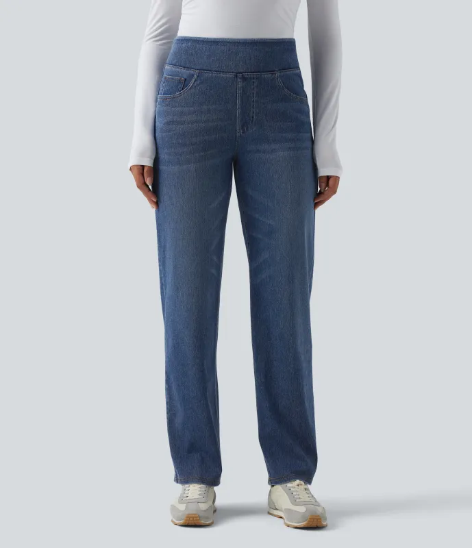 Halara Jeans Halara Flex™ Denim elástico lavado múltiple bolsillo tiro alto - Royal Blue Denim - S(regular) sold by Halara