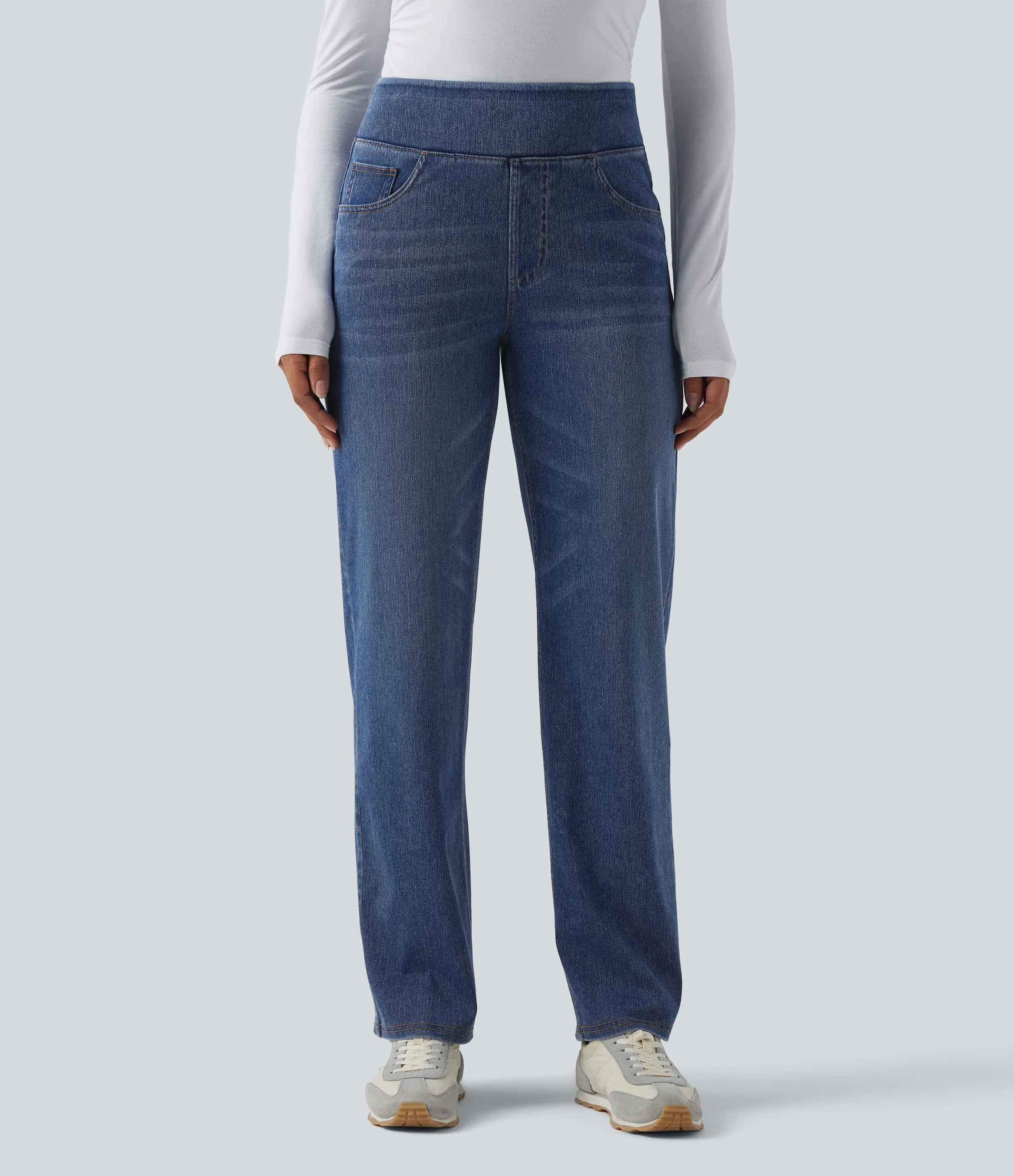 Halara Jeans Halara Flex™ Denim elástico lavado múltiple bolsillo tiro alto - Royal Blue Denim - S(regular) sold by Halara