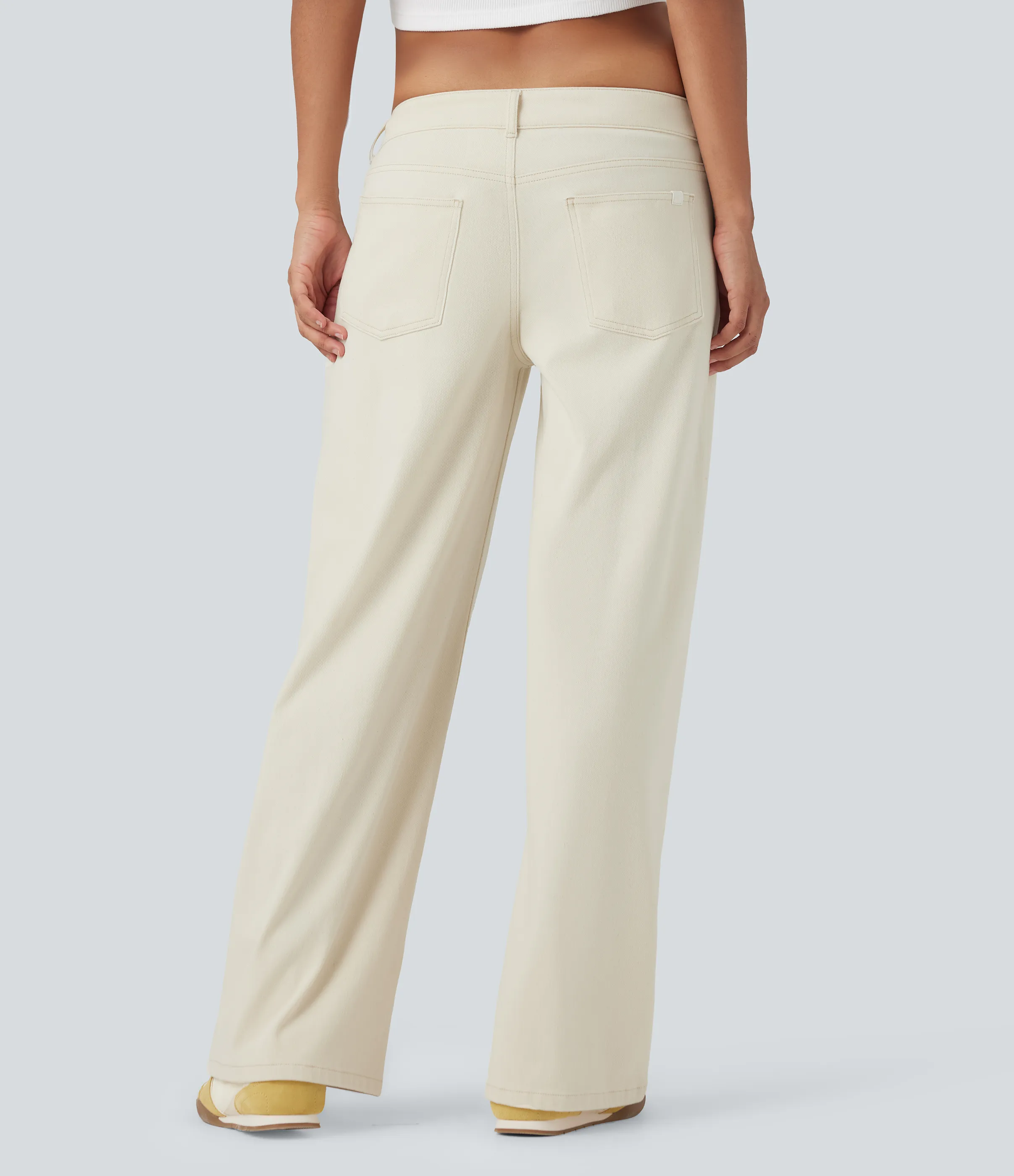 Halara Jeans Baggy Halara Flex™ Denim elástico lavado pierna ancha holgado múltiple bolsillo cierre botón tiro bajo asimétrico - Light Khaki Denim - L(tall) sold by Halara product image thumbnail 3