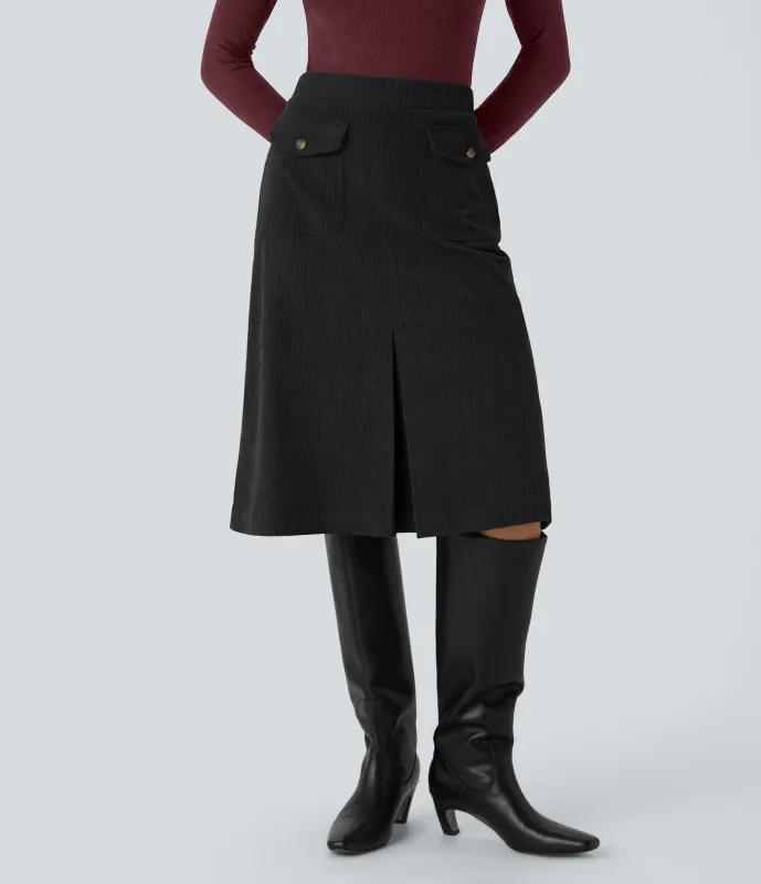 Halara Falda pana midi abertura bolsillo solapa lateral delantero tiro medio - Black - XS(regular) sold by Halara