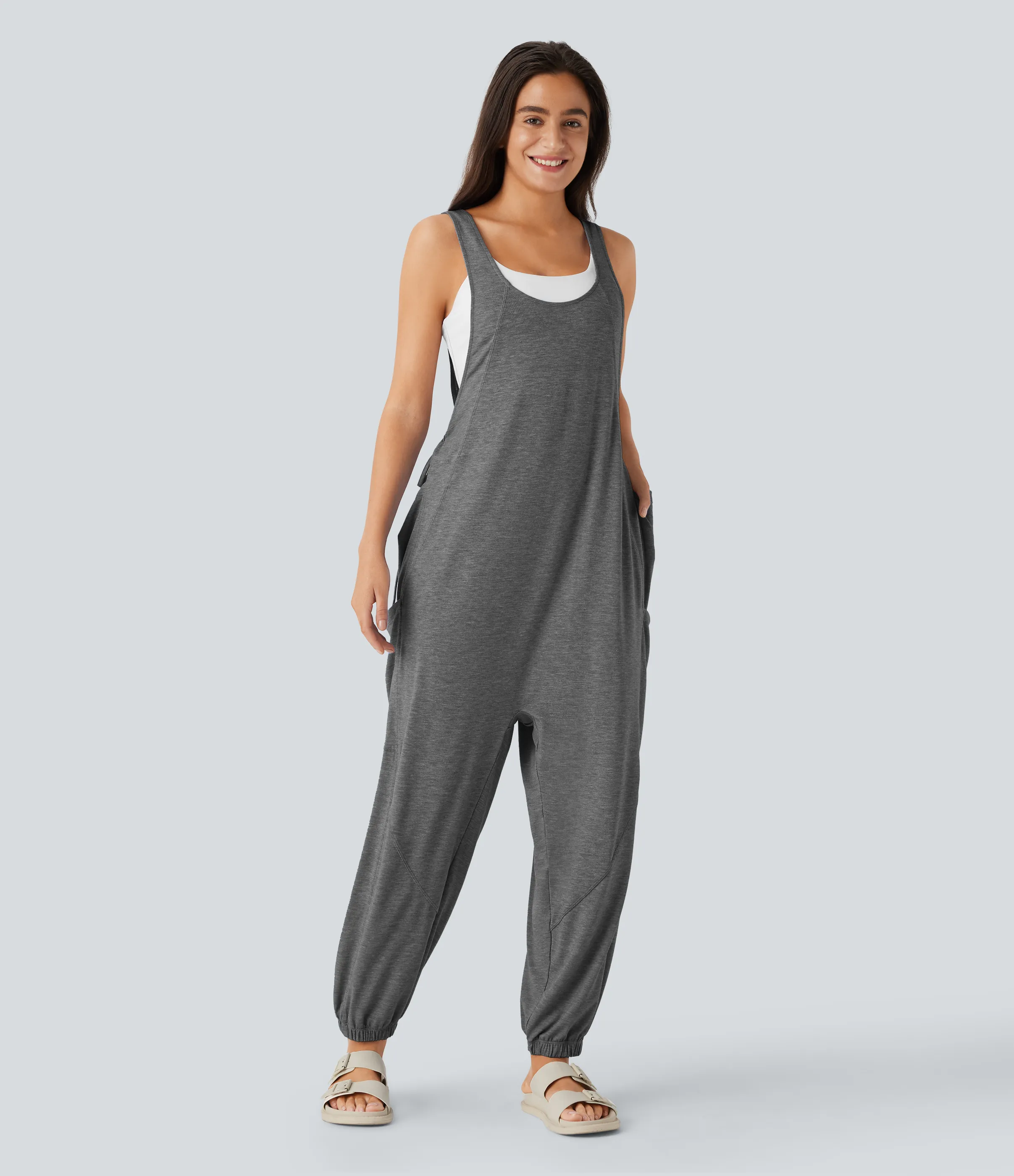 Halara Mono cuello U cordón múltiple bolsillo - Darl Gray Floral Yarn - S(regular) sold by Halara product image thumbnail 4