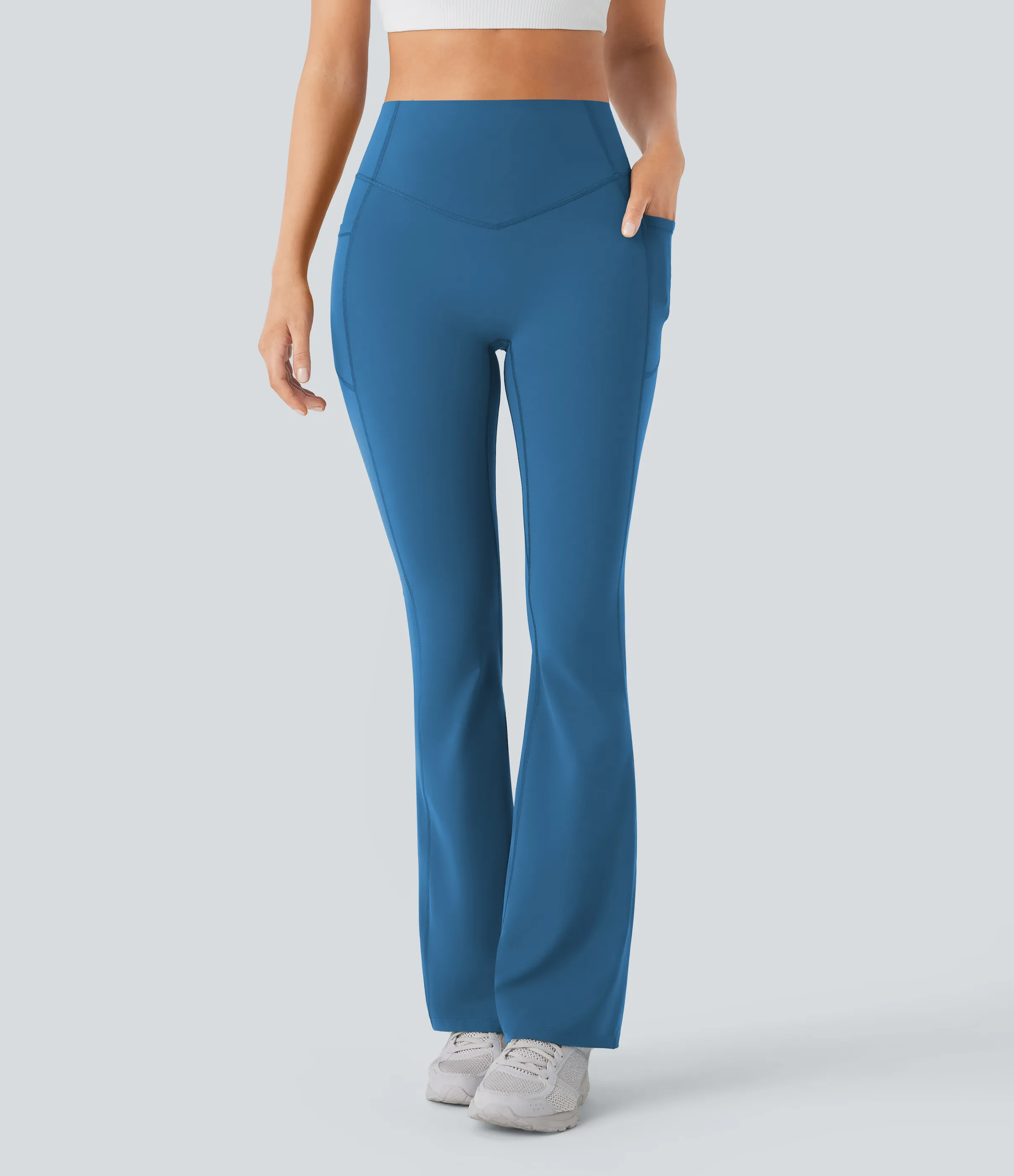 Halara Leggings SoCinched UltraSculpt Bootcut yoga tiro alto realce glúteo bolsillo lateral control abdomen moldeador - Vallarta Blue - XL(regular) sold by Halara product image thumbnail 4