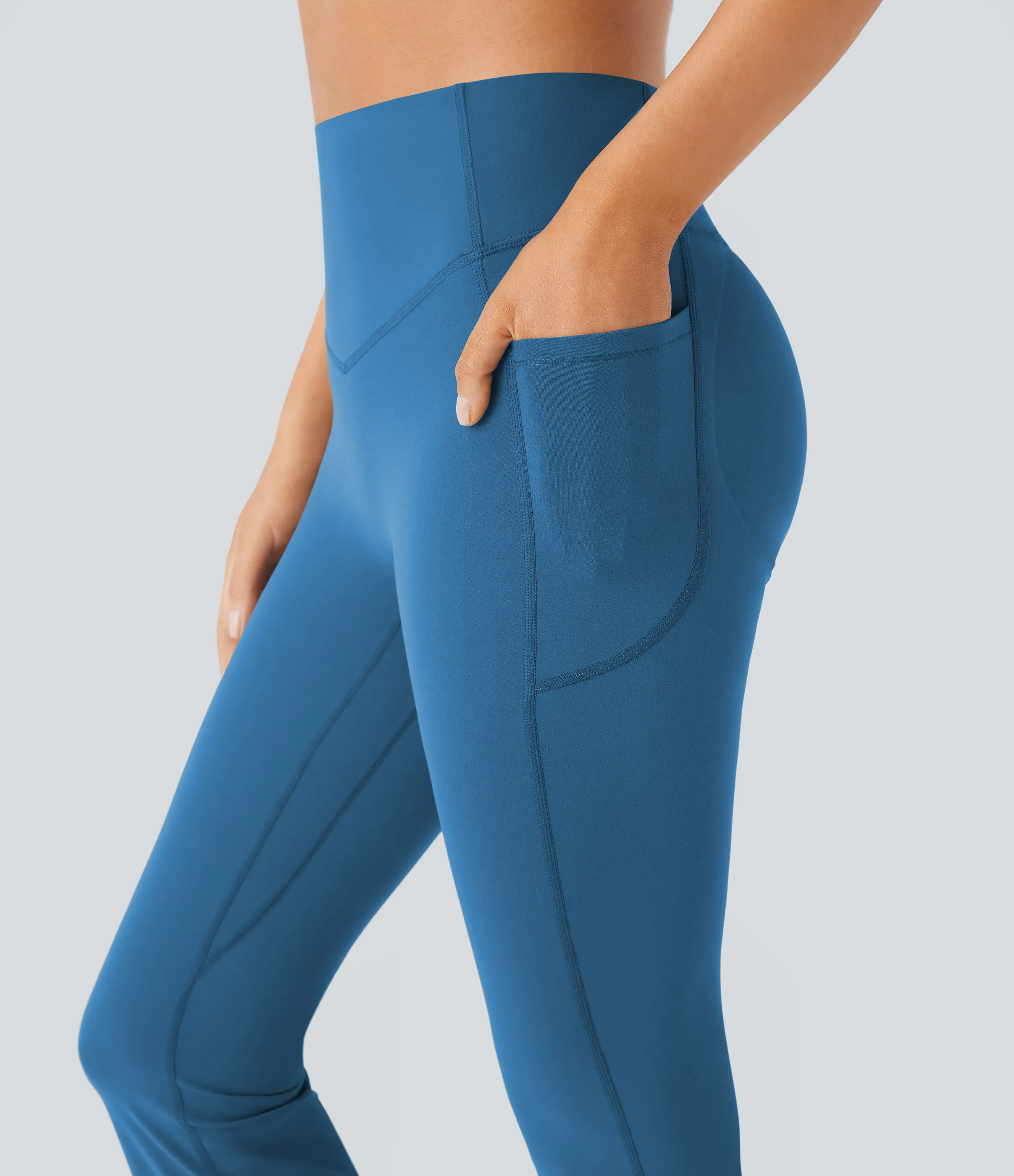 Halara Leggings SoCinched UltraSculpt Bootcut yoga tiro alto realce glúteo bolsillo lateral control abdomen moldeador - Vallarta Blue - XL(regular) sold by Halara product image thumbnail 5