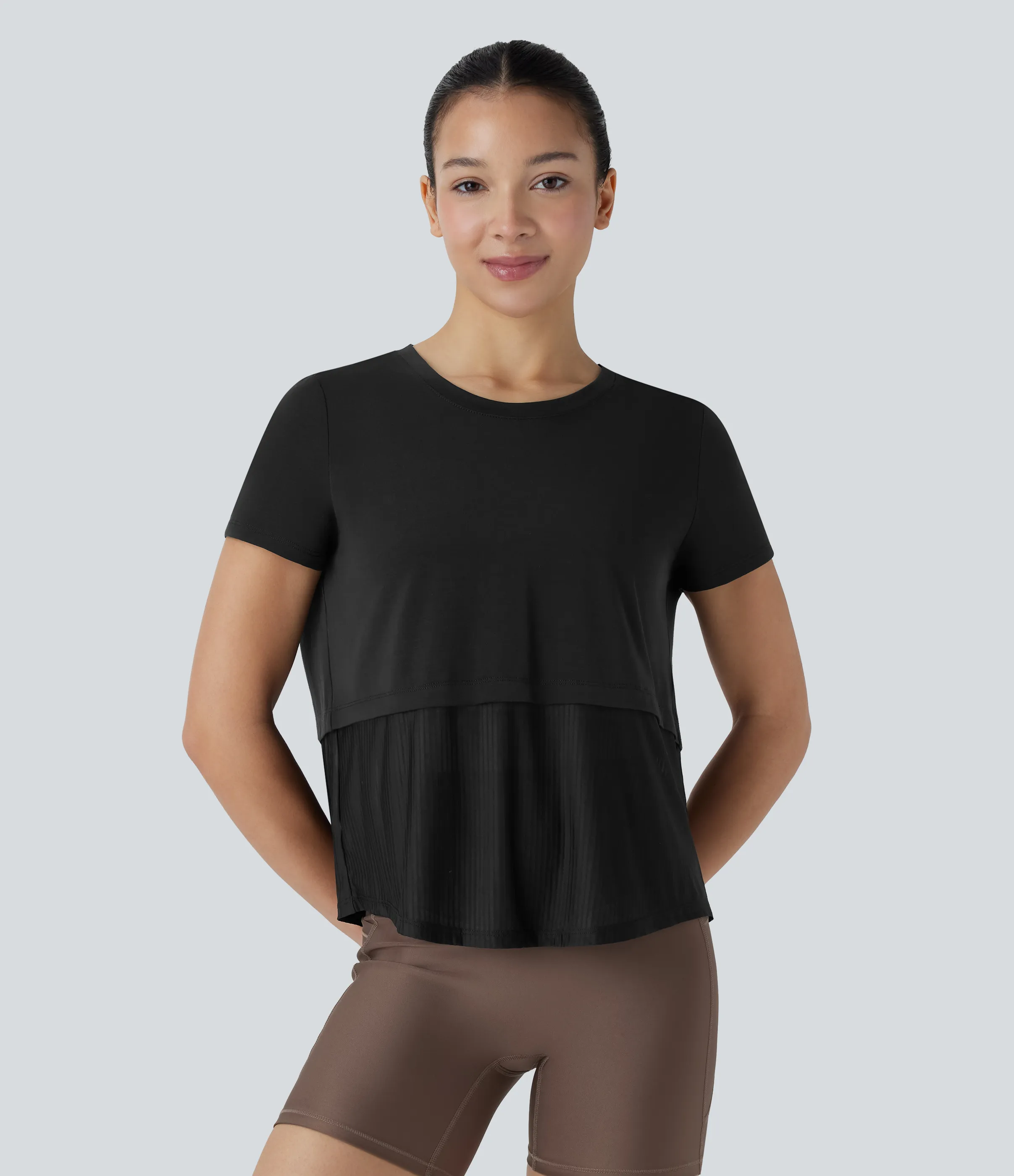 Halara Camiseta deportiva correr secado rápido cuello redondo manga corta parches - Black - XS sold by Halara