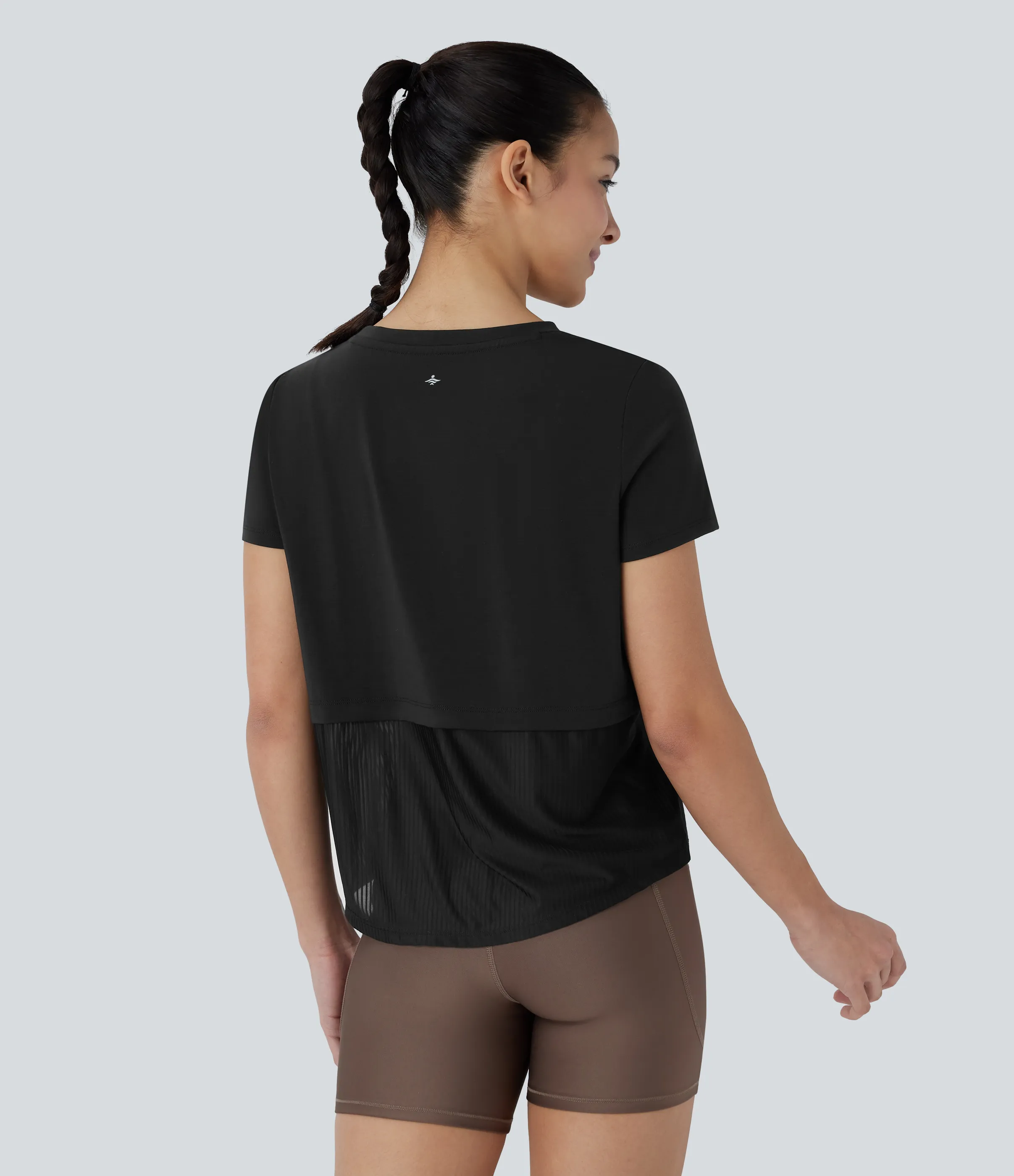 Halara Camiseta deportiva correr secado rápido cuello redondo manga corta parches - Black - XS sold by Halara product image thumbnail 3