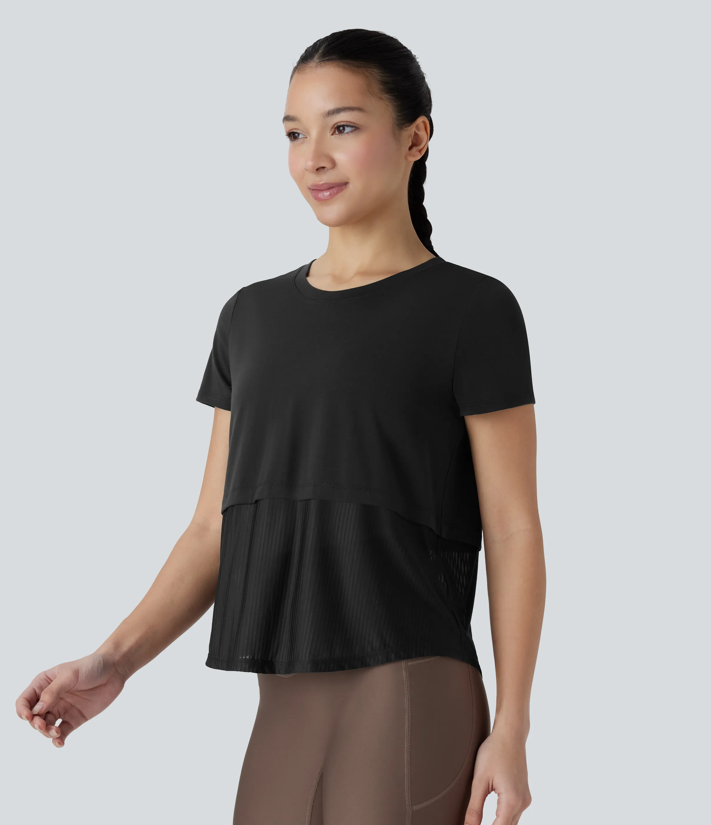 Halara Camiseta deportiva correr secado rápido cuello redondo manga corta parches - Black - XS sold by Halara product image thumbnail 4