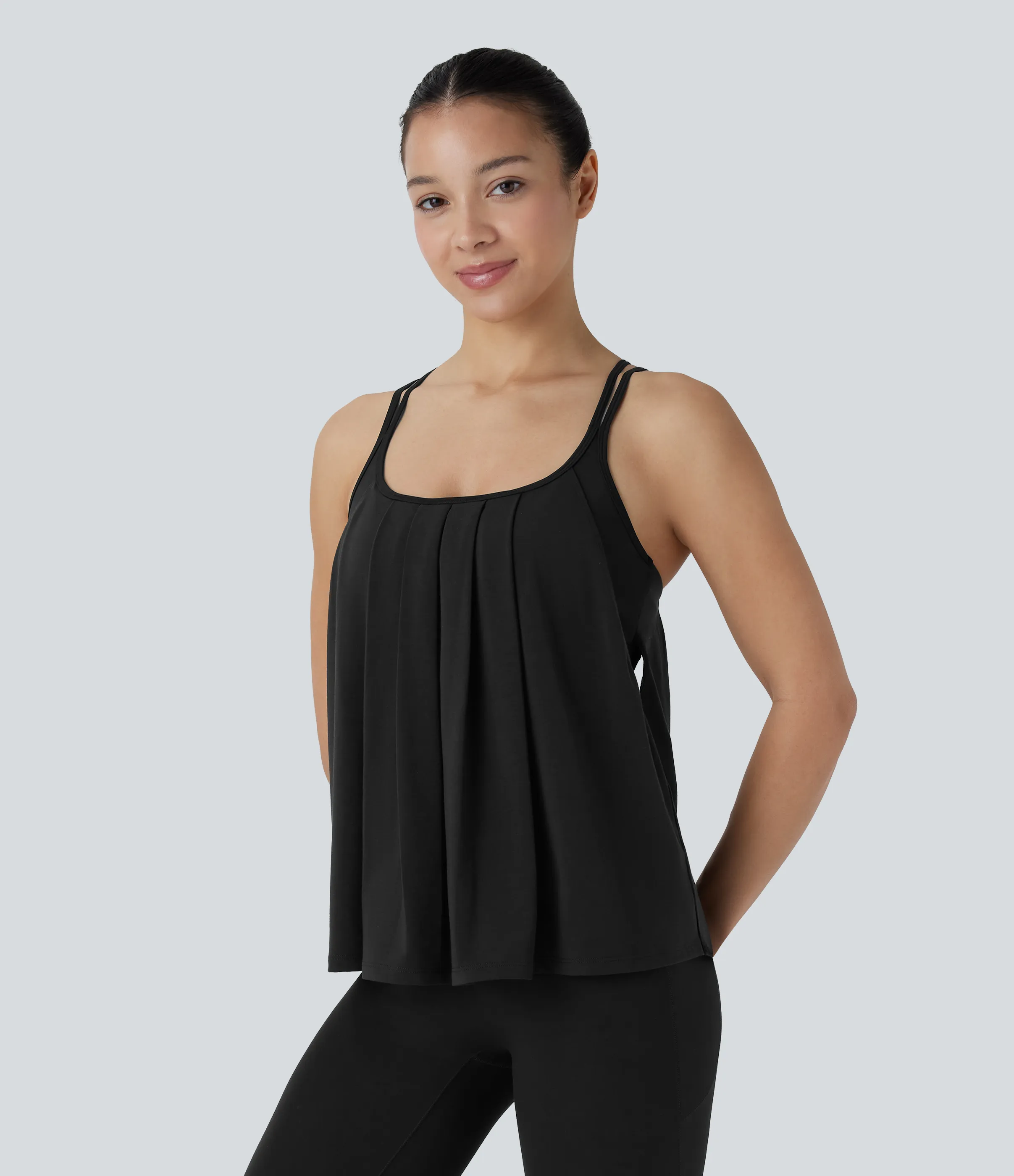 Halara Top yoga secado rápido tirante doble plisado cruzado espalda - Black - XS sold by Halara product image thumbnail 4