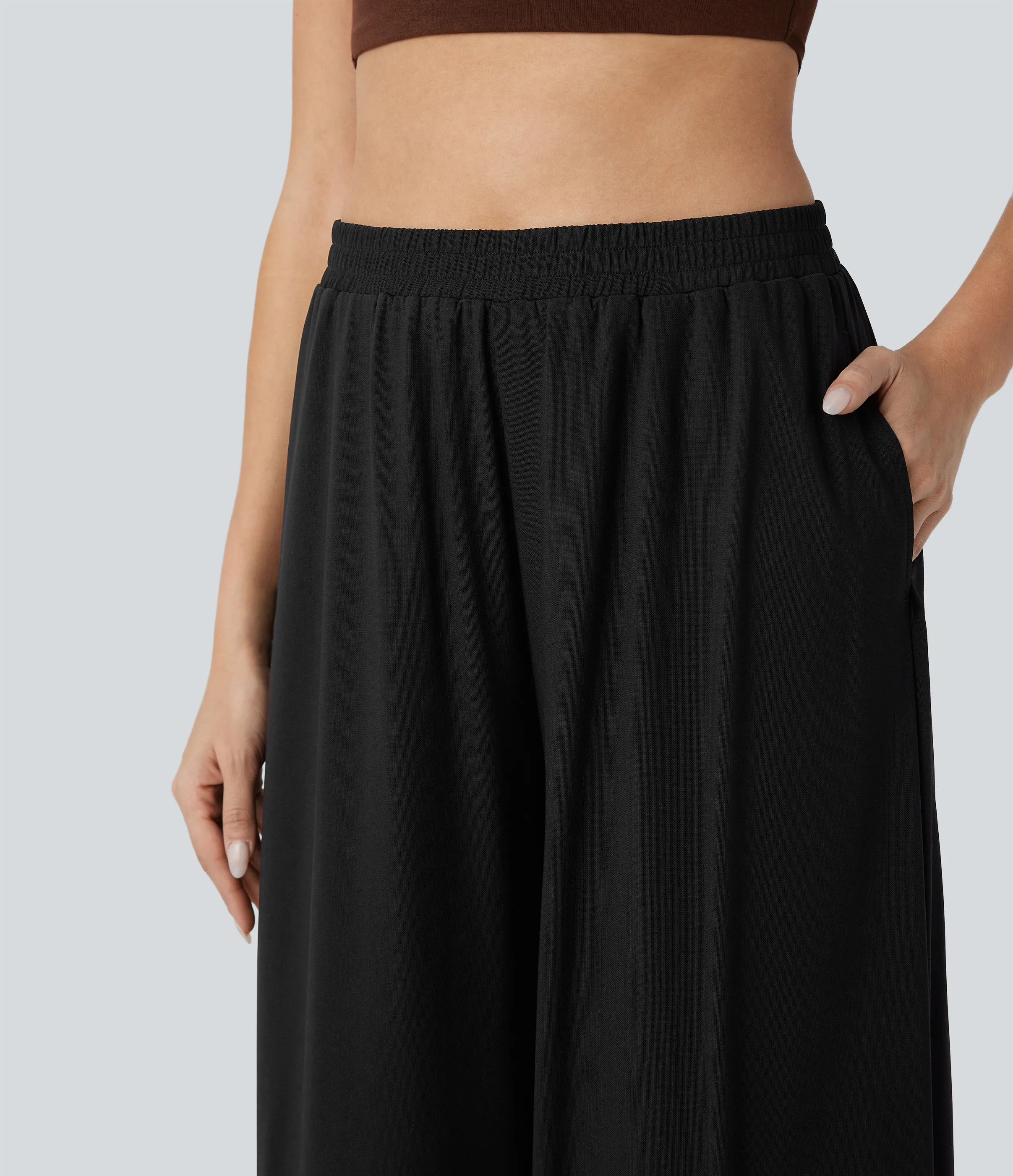 Halara Pantalón pierna ancha superposición malla bolsillo lateral tiro alto - Black - S(tall) sold by Halara product image thumbnail 5