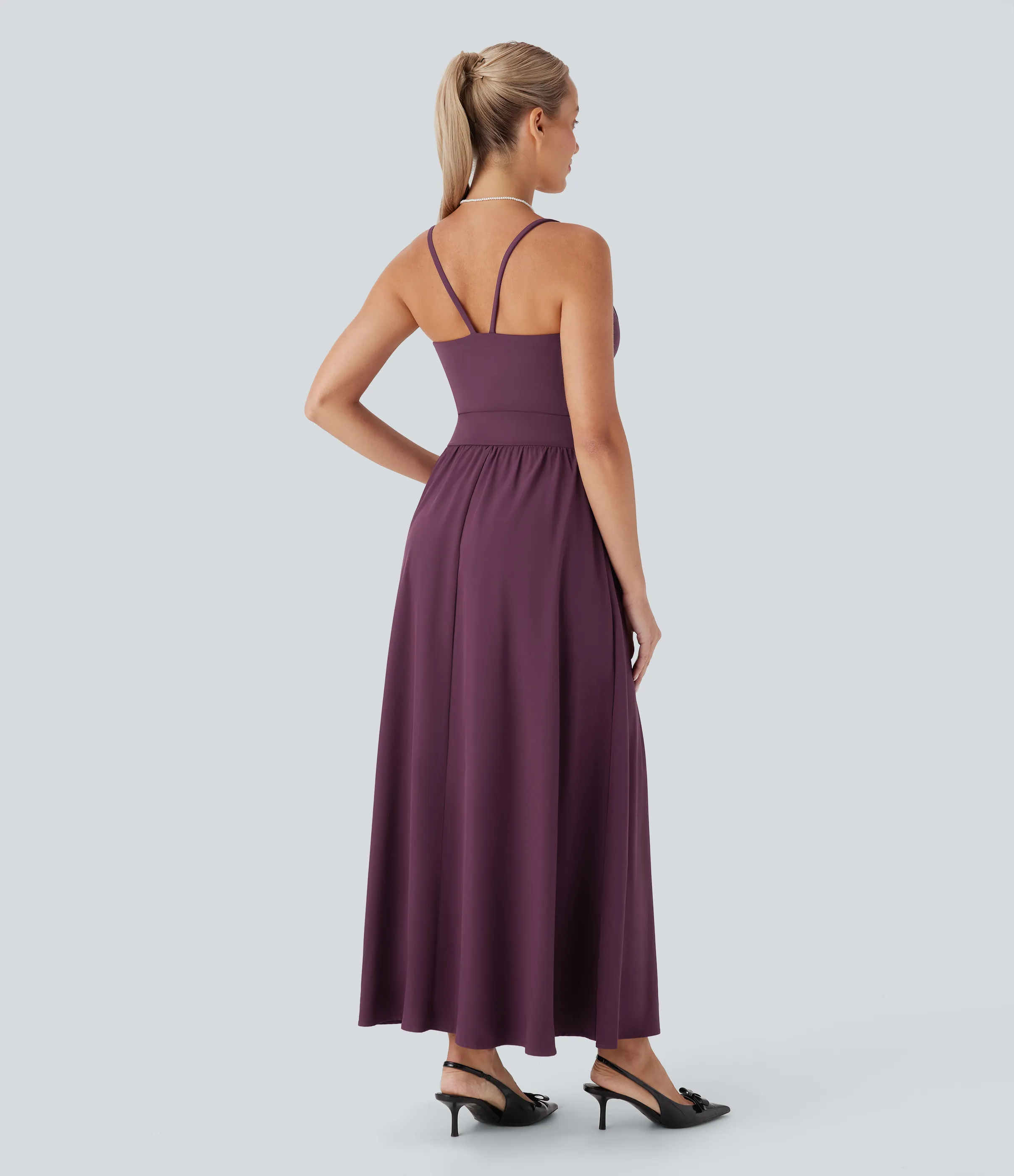 Halara Vestido largo fluido Breezeful™ de secado rápido con bolsillos laterales y espalda descubierta para dama de honor e invitada de boda - Amaranth - S sold by Halara product image thumbnail 3