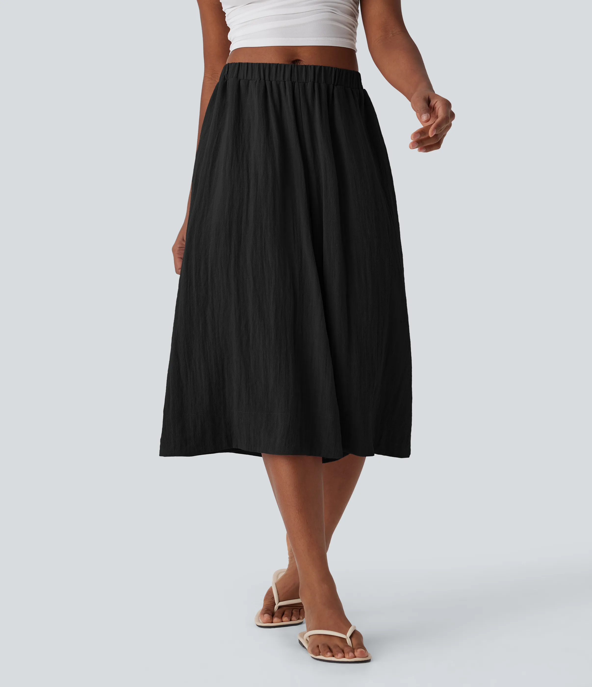 Halara Pantalones de lino anchos y fluidos de tiro medio con bolsillos laterales - Black - L(regular) sold by Halara product image thumbnail 2