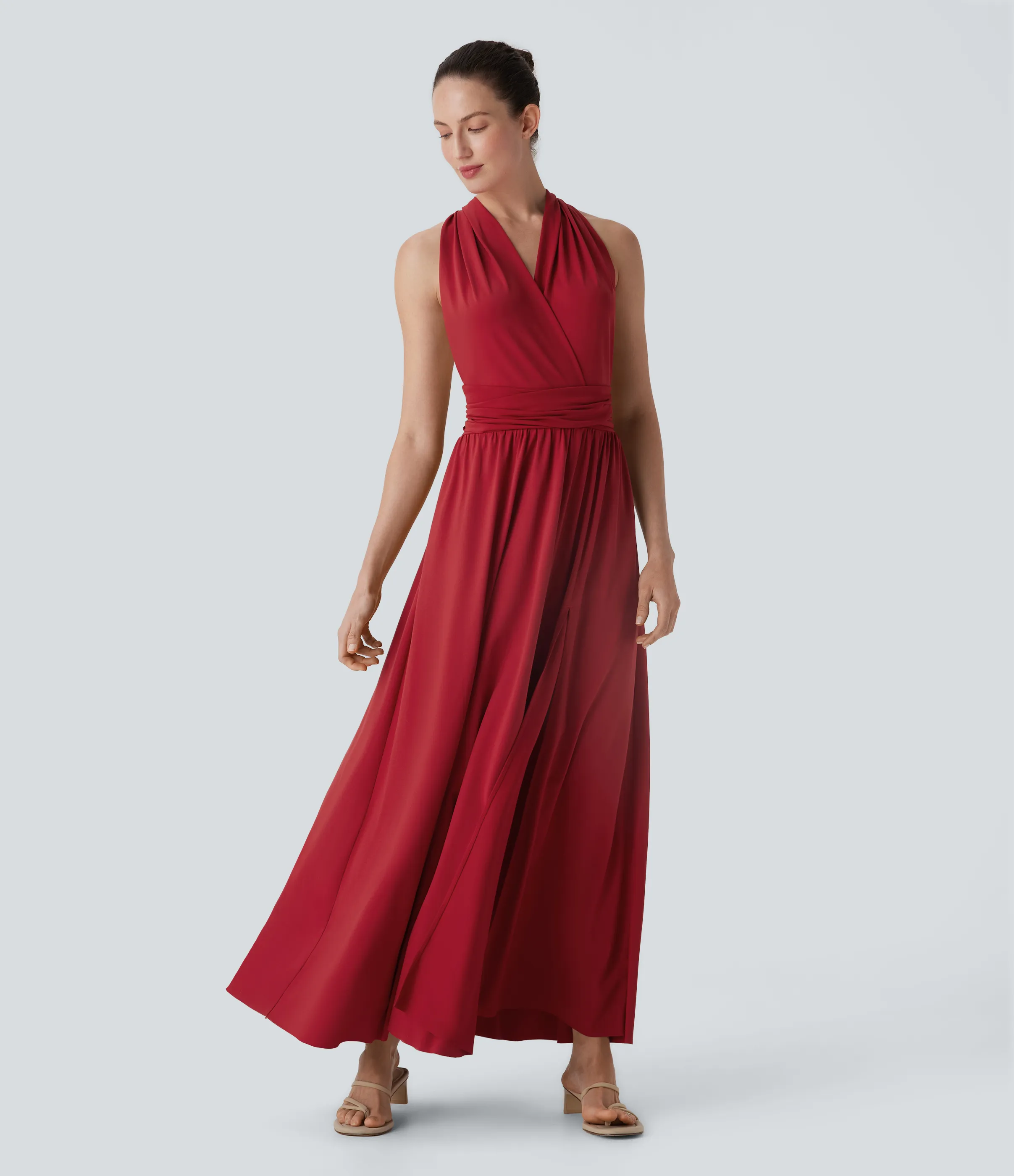 Halara Vestido de fiesta largo con escote en V de manga corta con abertura entrecruzada y lazo en la espalda y bolsillo lateral - Emboldened - M sold by Halara product image thumbnail 4