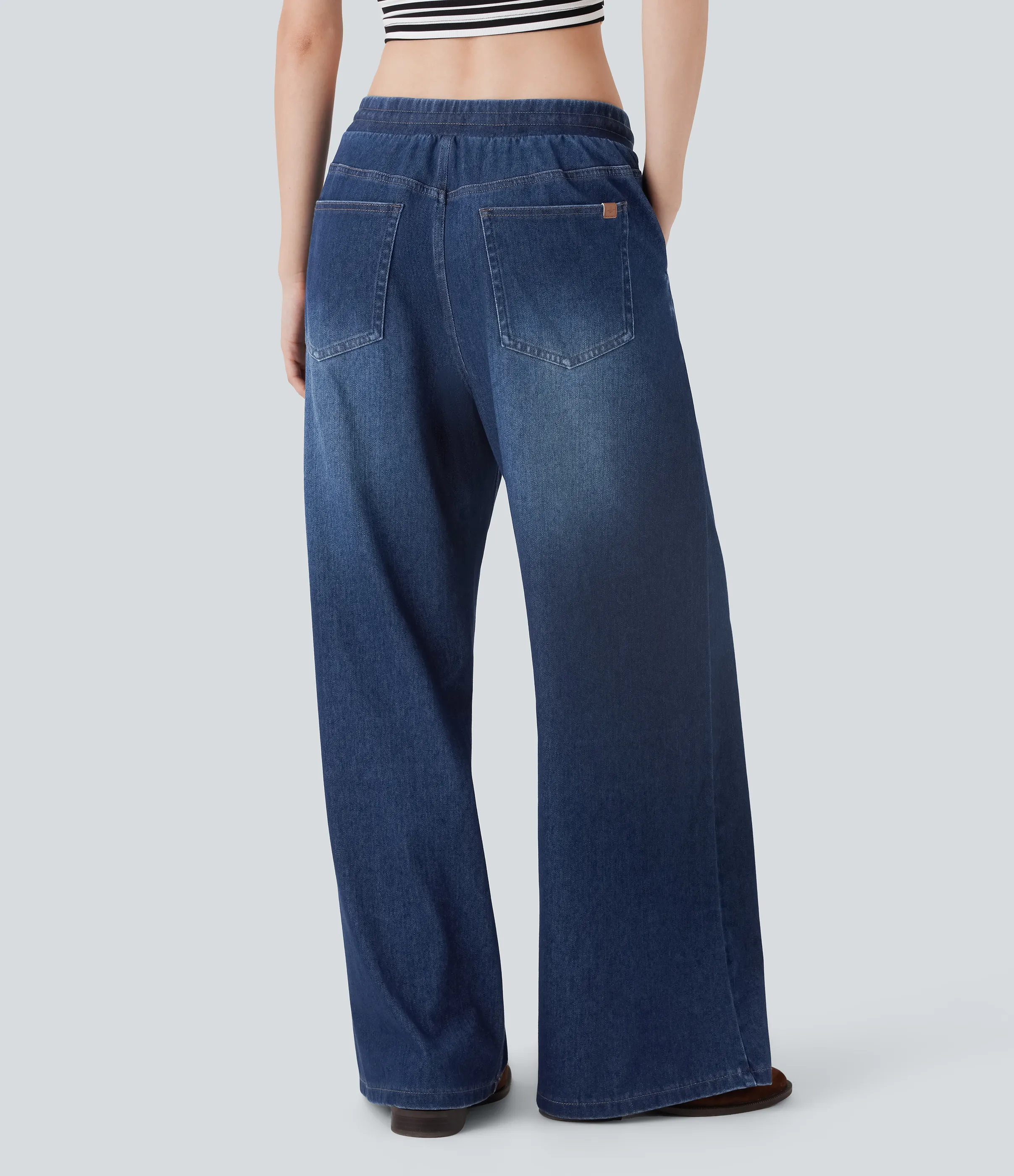 Halara Jeans Halara Flex™ Denim Baggy holgado tiro bajo elástico cordón múltiple bolsillo - Estate Blue Denim - L(petite) sold by Halara product image thumbnail 3