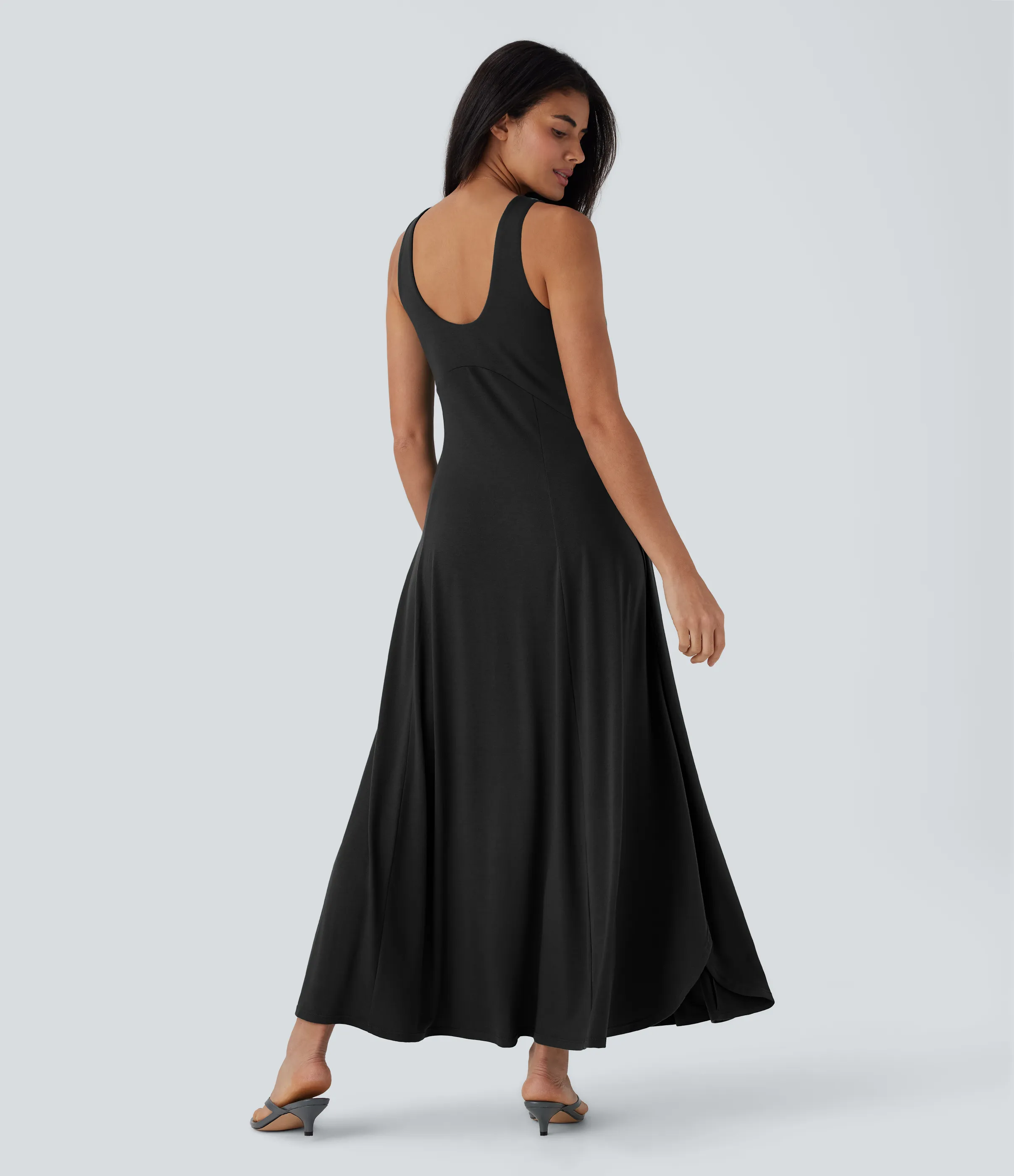 Halara Vestido largo casual fluido de tirantes con escote en U, abertura lateral y espalda descubierta - Black - XL sold by Halara product image thumbnail 3