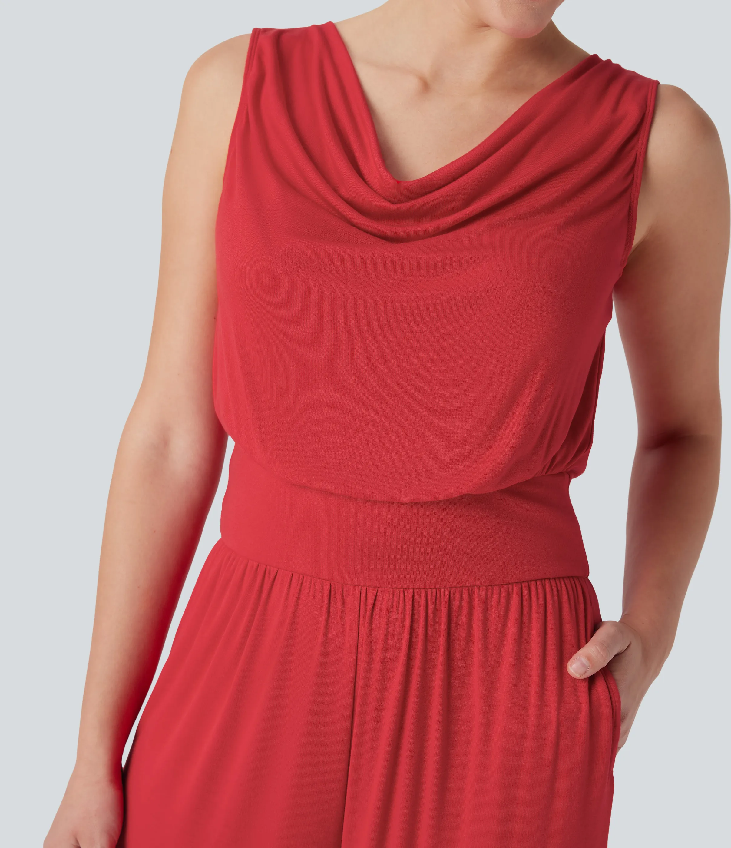 Halara Mono casual ancho sin mangas con cuello vuelto acanalado y bolsillos laterales - Rubicondo - S(regular) sold by Halara product image thumbnail 5