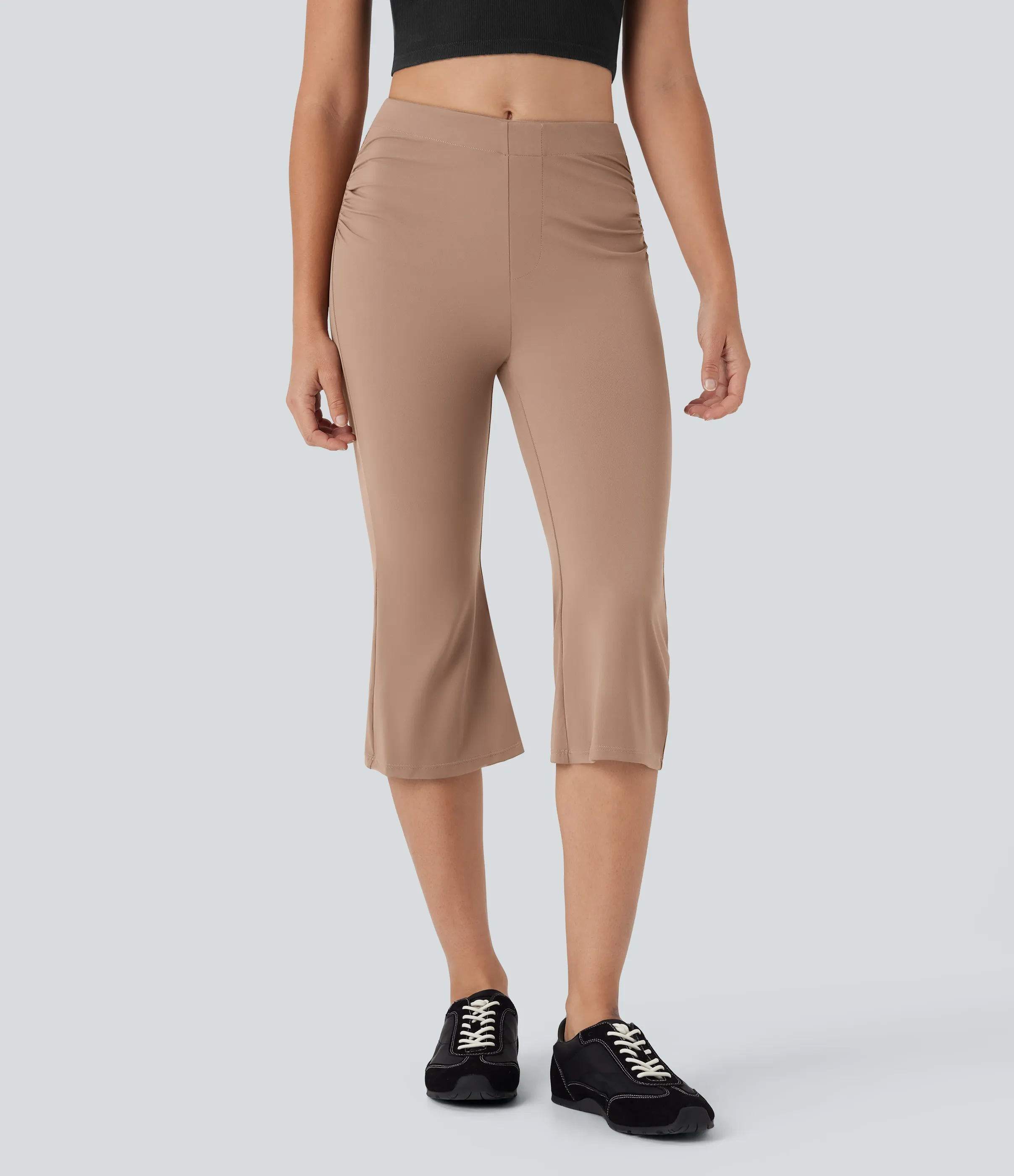 Halara Pantalones de oficina capri acampanados de tiro medio - Café au Lait - XL(regular) sold by Halara