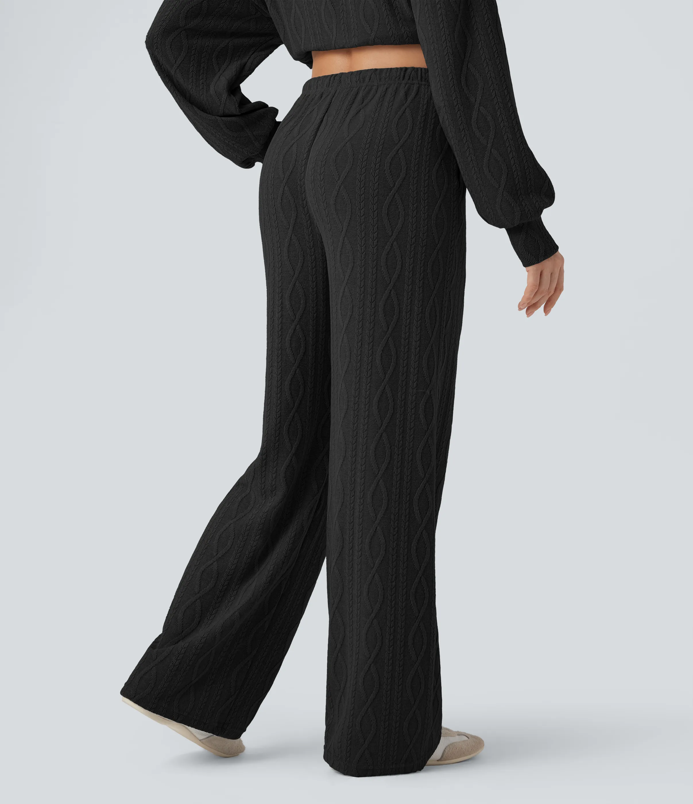 Halara Pantalones casuales de punto trenzado con cordón y tiro alto con bolsillos - Black - S(regular) sold by Halara product image thumbnail 3