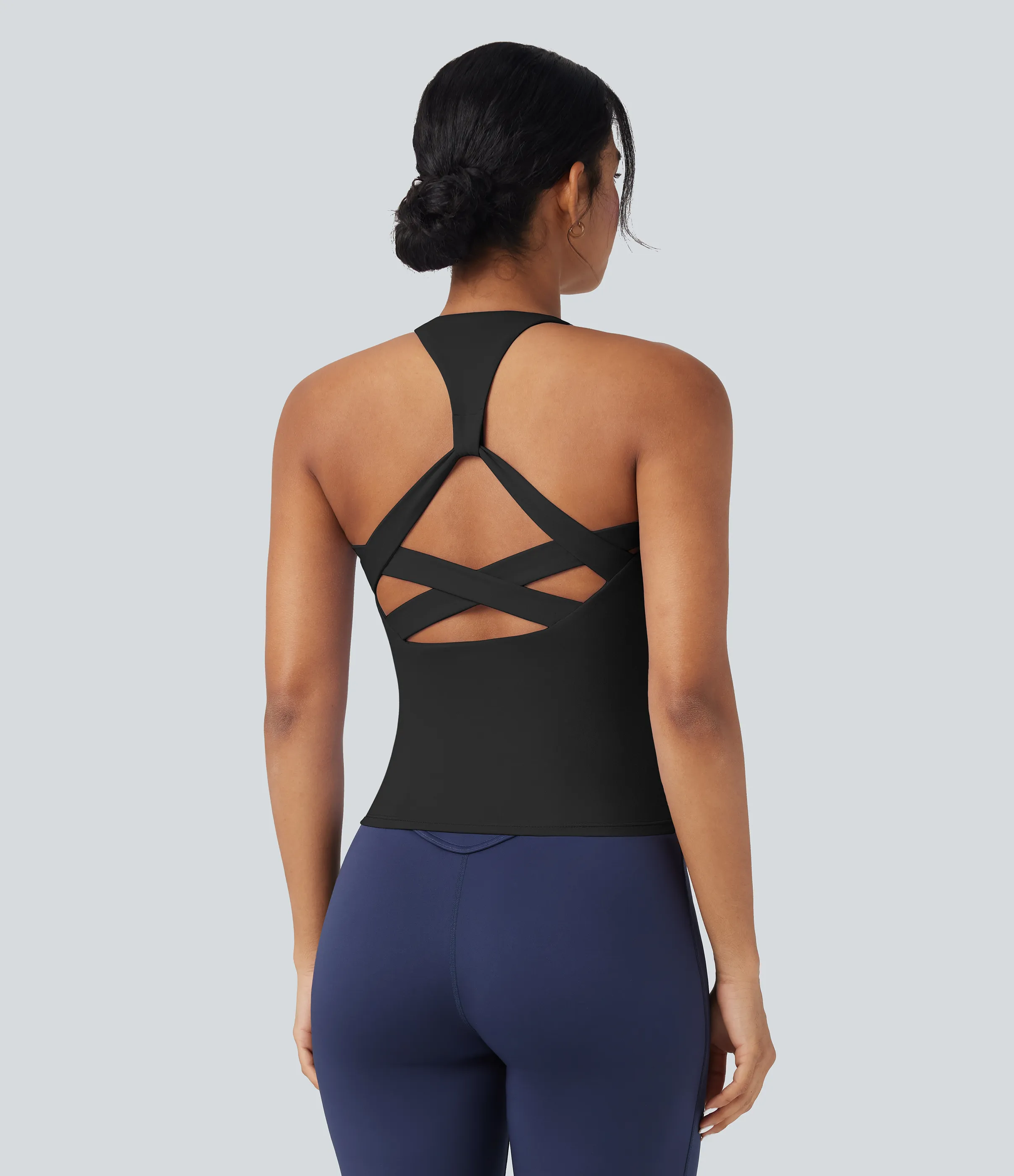 Halara Camiseta de yoga con espalda cruzada (largo extra) - Black - L(Long) sold by Halara product image thumbnail 5
