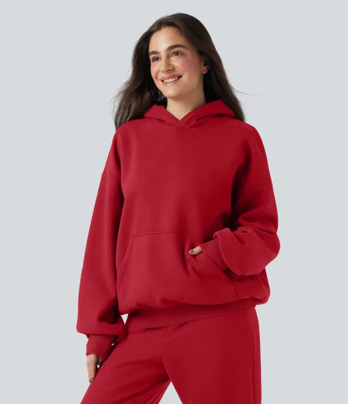 Halara Sudadera casual de algodón polar de manga larga con capucha y bolsillos - Salsa - S sold by Halara