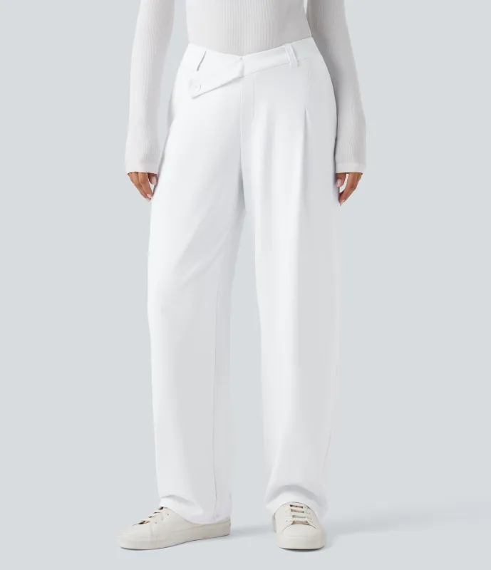 Halara Pantalones casuales asimétricos de tiro medio y cintura estrecha con bolsillos - White - M(regular) sold by Halara