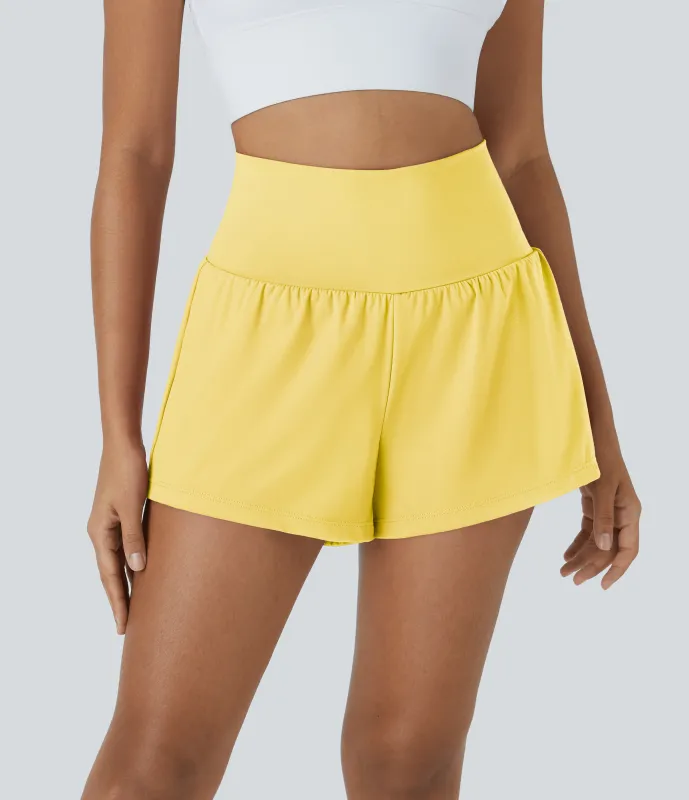 Halara Pantalón corto yoga 2 en 1 tiro alto bolsillo trasero lateral oculto 7.5cm - Goldfinch - L sold by Halara