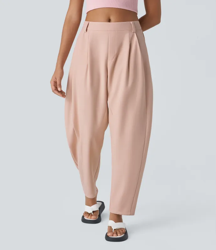 Halara Pantalón oficina pierna barril bolsillo lateral plisado tiro medio - Frosty Grapefruit Orange - XS(regular) sold by Halara