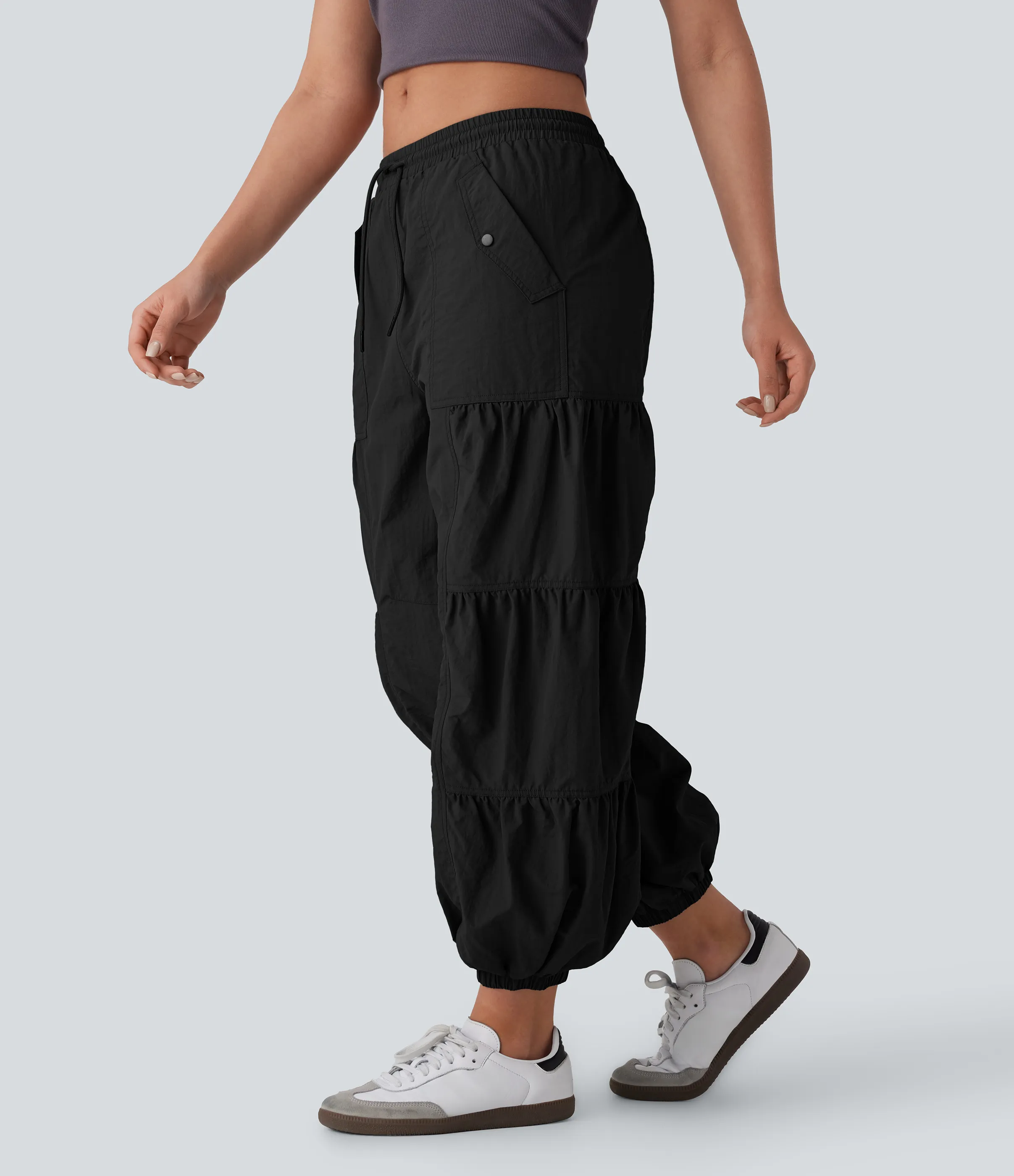 Halara Joggers cargo tiro medio bolsillo lateral fruncido cordón - Black - S(regular) sold by Halara product image thumbnail 2