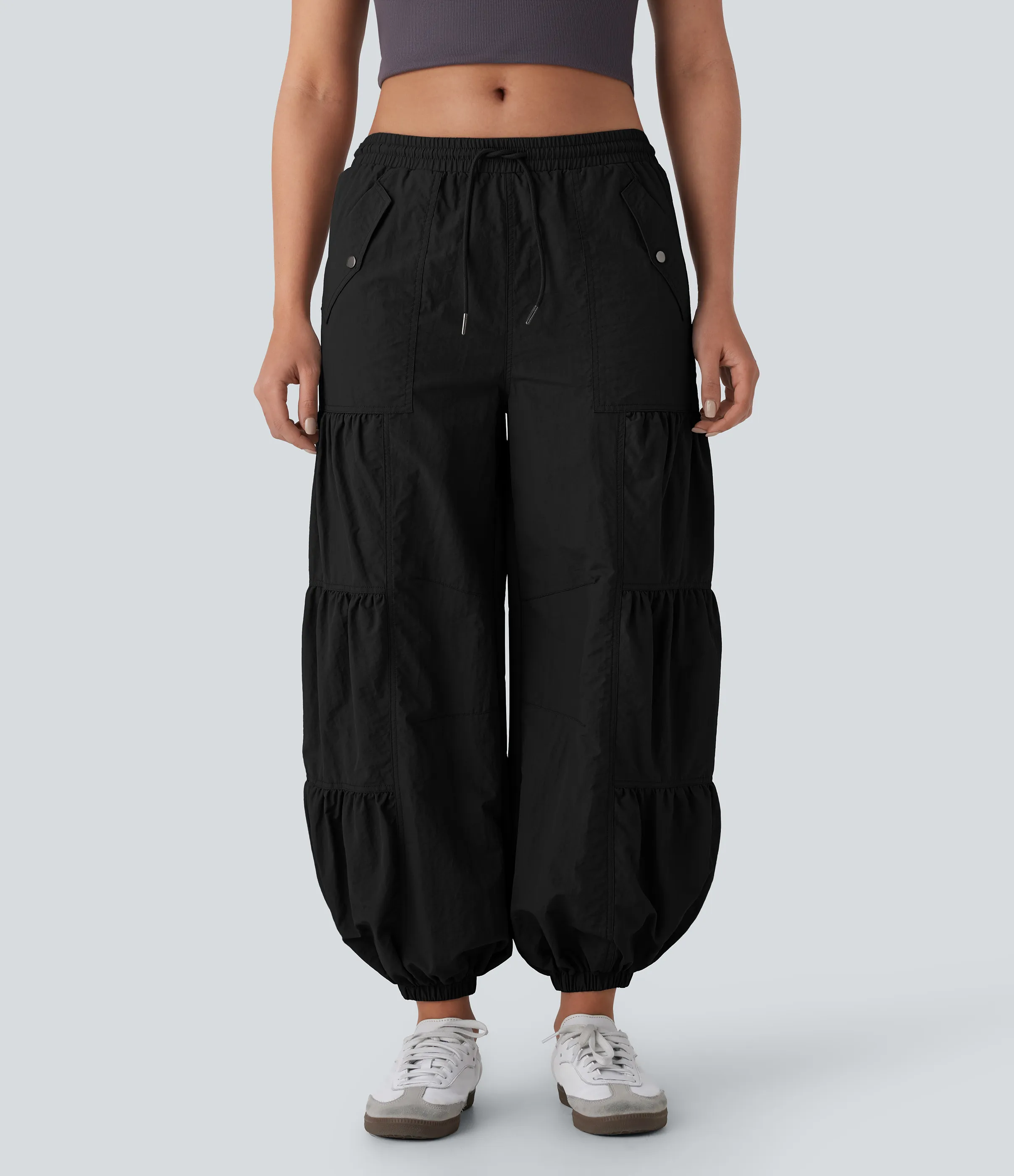 Halara Joggers cargo tiro medio bolsillo lateral fruncido cordón - Black - S(regular) sold by Halara product image thumbnail 4