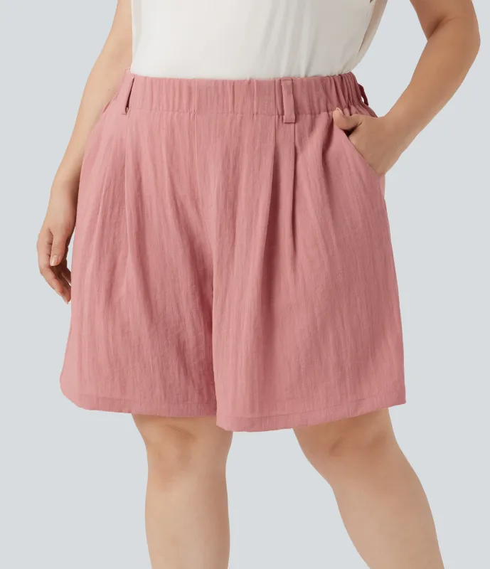 Halara Bermudas casuales de lino con tiro alto y bolsillos en talla grande - Rosette - 3X sold by Halara