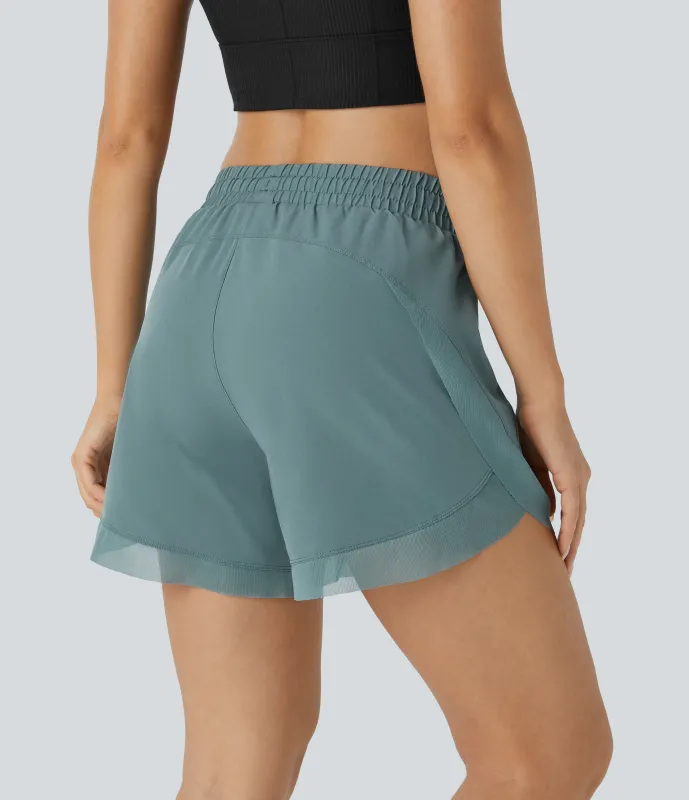 Halara Pantalón corto correr fluido 2 en 1 malla contrastante cordón tiro medio 12.5cm - Stone Blue - M(Long) sold by Halara