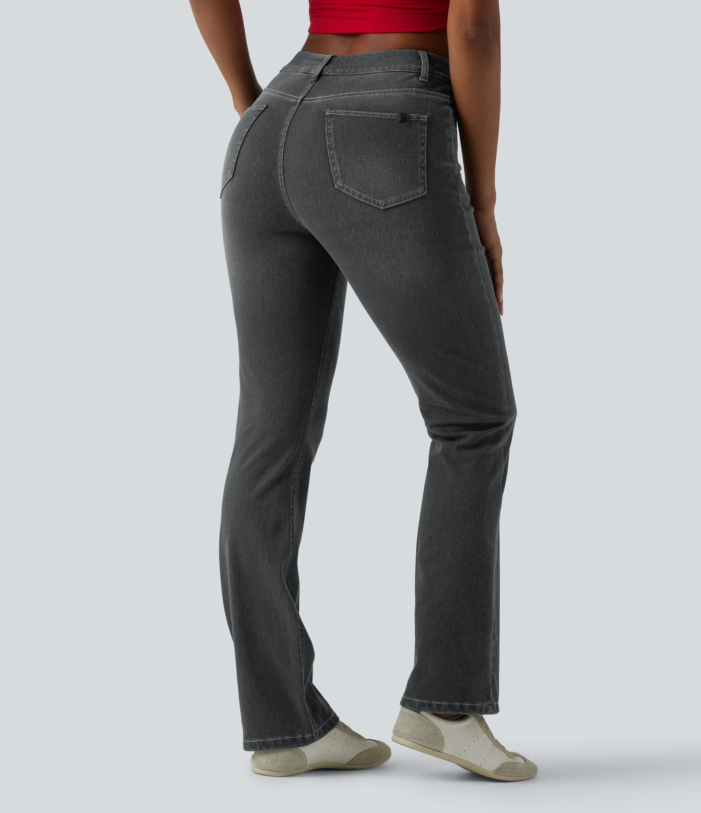 Halara Jeans Halara Flex™ Denim en corte de bota elásticos de tiro alto descoloridos con múltiples bolsillos - Iron Gate Denim - XL(regular) sold by Halara product image thumbnail 3