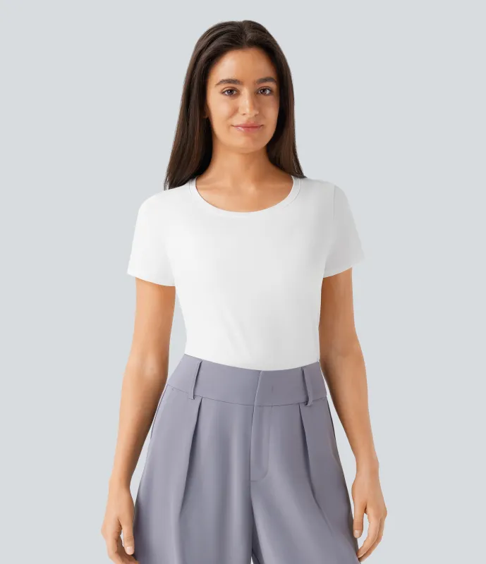 Halara Blusa básica oficina cuello redondo manga corta - White - L made by Halara