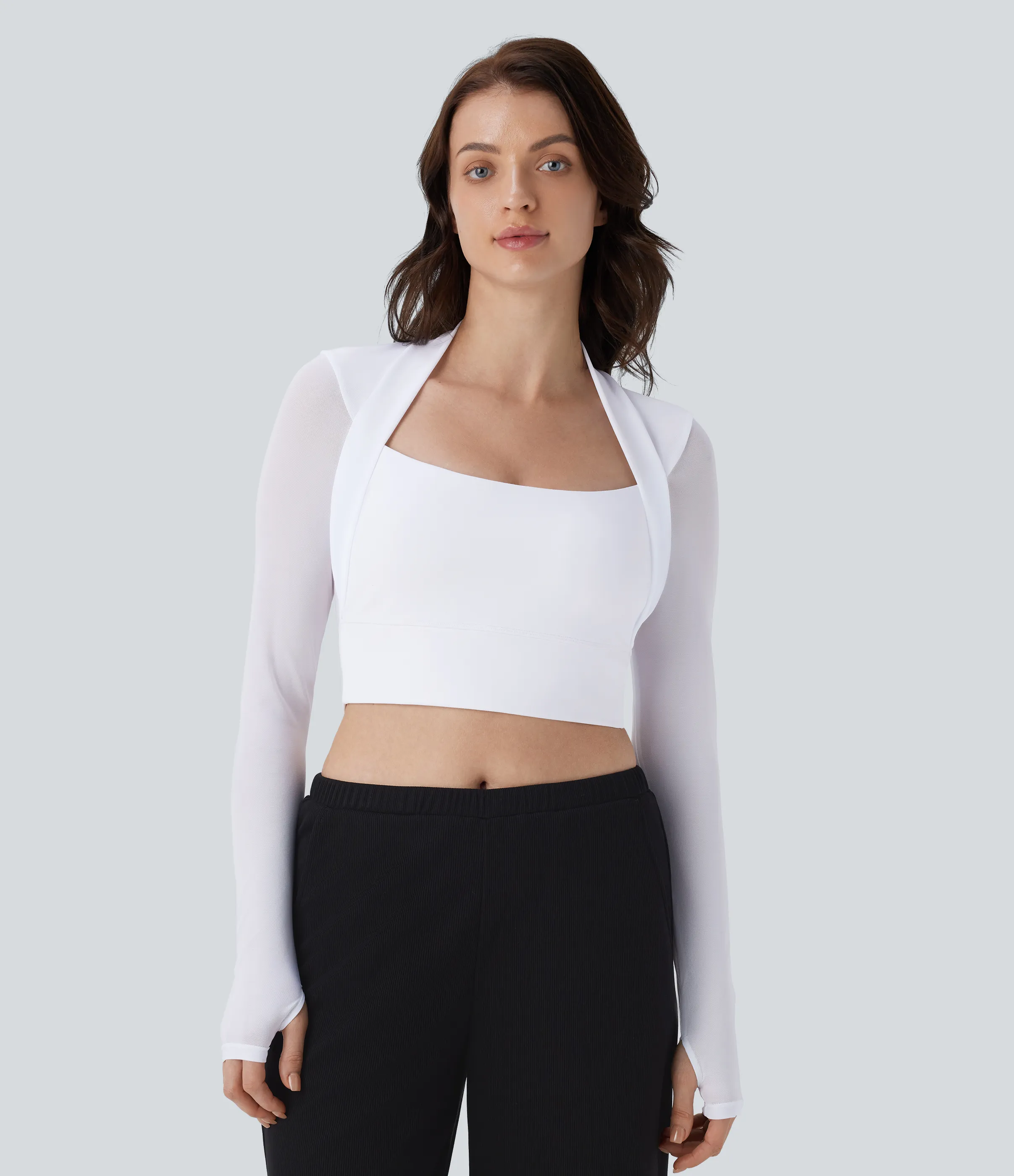 Halara Top ajustado 2 en 1 abertura pulgar manga larga malla contrastante - White - XL sold by Halara product image thumbnail 3