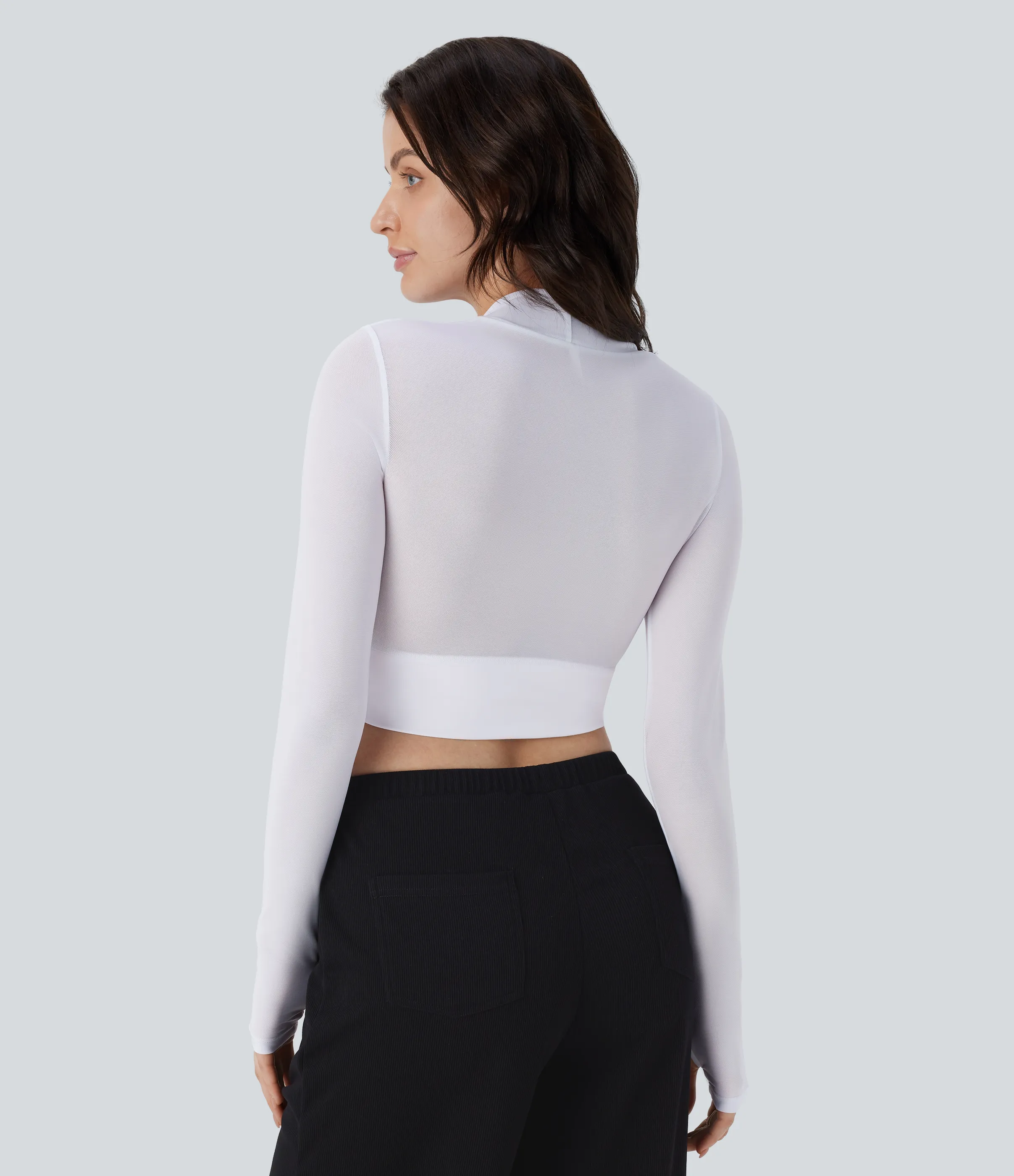 Halara Top ajustado 2 en 1 abertura pulgar manga larga malla contrastante - White - XL sold by Halara product image thumbnail 4