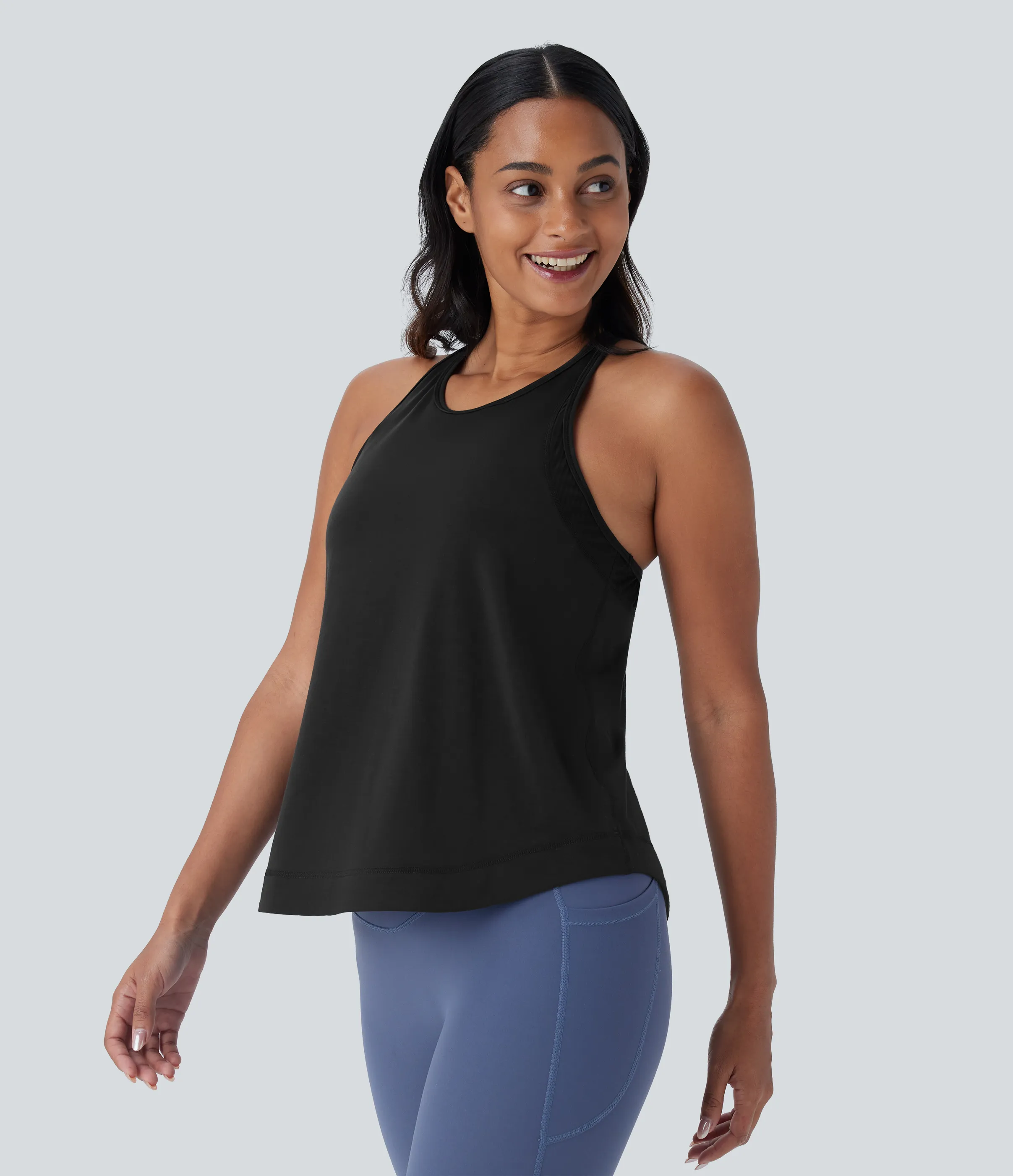 Halara Camiseta sin mangas correr secado rápido rayas dobladillo curvo espalda cruzada - Black - XL sold by Halara product image thumbnail 4