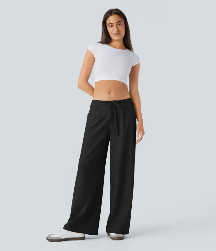 Halara Pantalón pierna ancha bolsillo lateral delantero tiro bajo - Black - XL sold by Halara